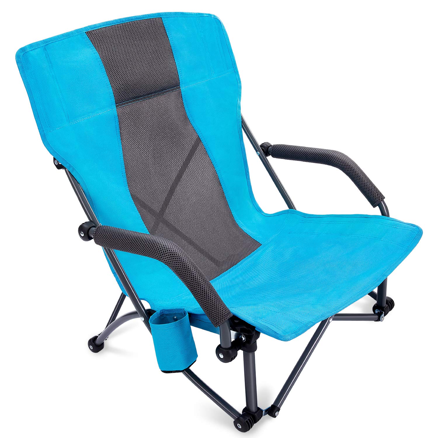 G4Free Portable Folding Beach Chair with Lumbar Support - Lightweight Camping Chair for Outdoor, Picnic, Concert & Travel - Includes Carry Bag (Blue)
