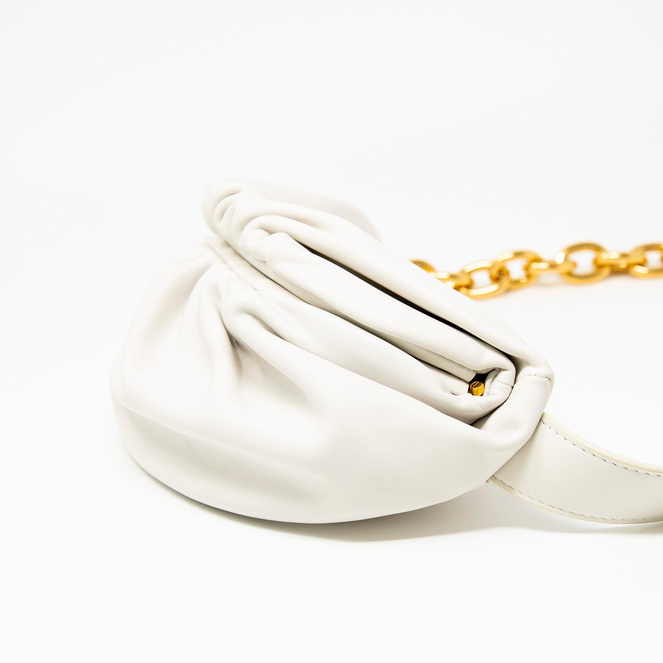 Bottega Veneta White Leather Belt Bag with Chain Strap - Stylish Crossbody Pouch for Women, Perfect for Everyday Use, Parties, and Travel Accessories