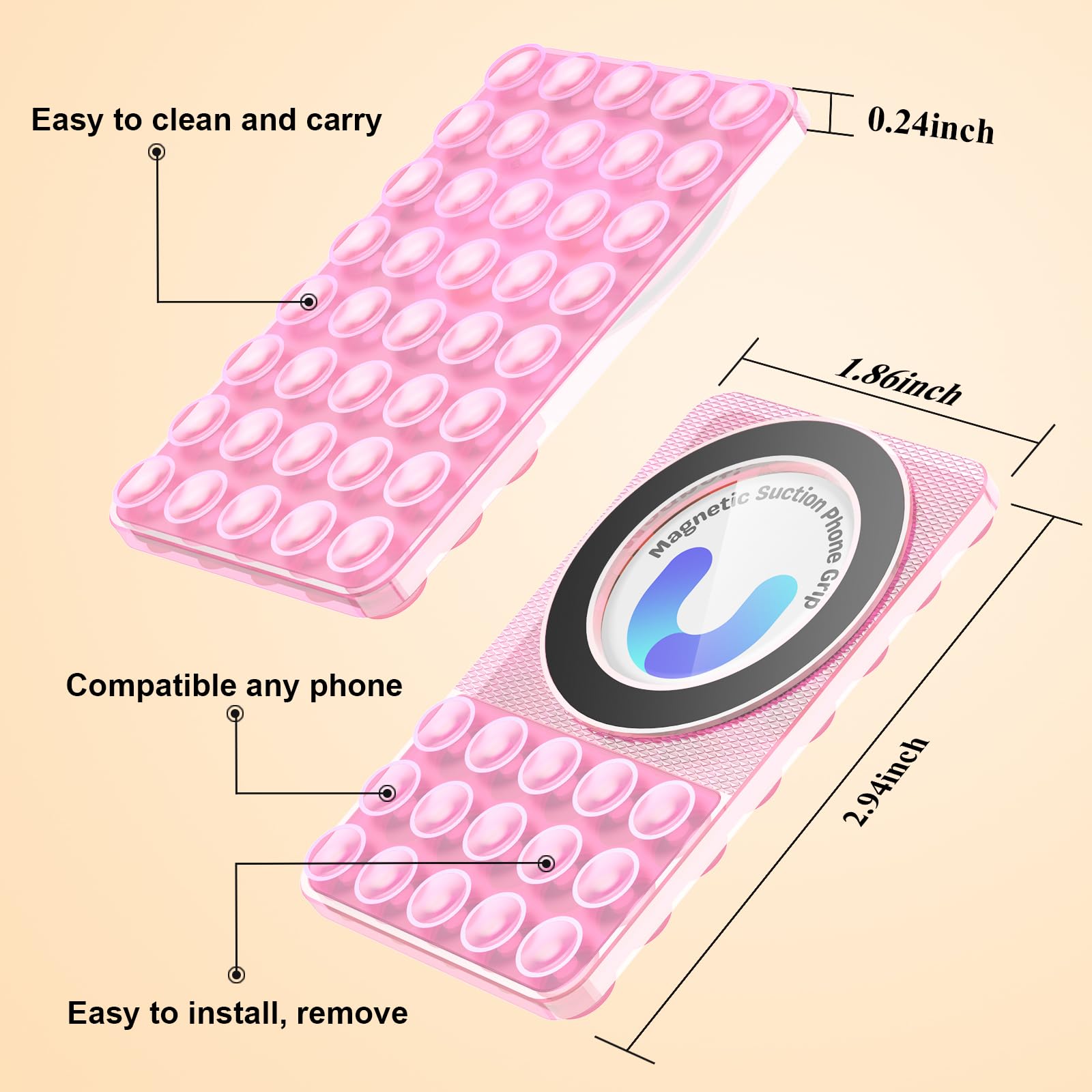 Non-Slip Silicone Suction Cup Phone Holder - Universal Fit for All Smartphone Models, Hands-Free Car Mount & Selfie Stick for Videos, Calls & GPS Navigation - Pink Phone Sticker for Dashboard, Bathroom Mirror & Office Desk Use