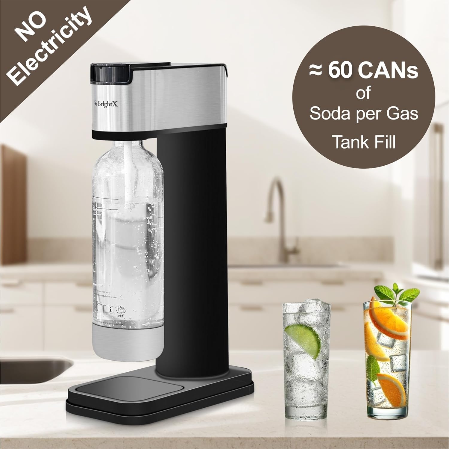 Stainless Steel Soda Maker & Sparkling Water Machine with 2 BPA-Free Bottles - DIY Carbonated Water Maker for Homemade Soda, Sparkling Drinks - Compatible with Any CO2 Cylinder (Empty CO2 Included) - Perfect for Home Bars, Parties, and Healthy Hydration