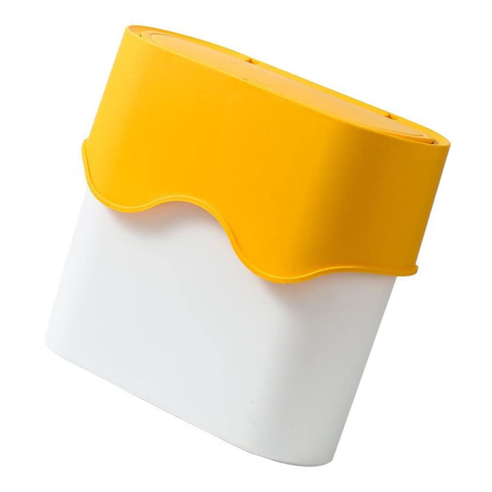 NUOBESTY Press-Type Lid Rectangular Plastic Trash Can - 12L/3.2 Gallon Waste Basket for Bathroom, Bedroom, Kitchen - Odor Control Garbage Bin with Secure Lid - Yellow (Perfect for Small Spaces & Home Office)