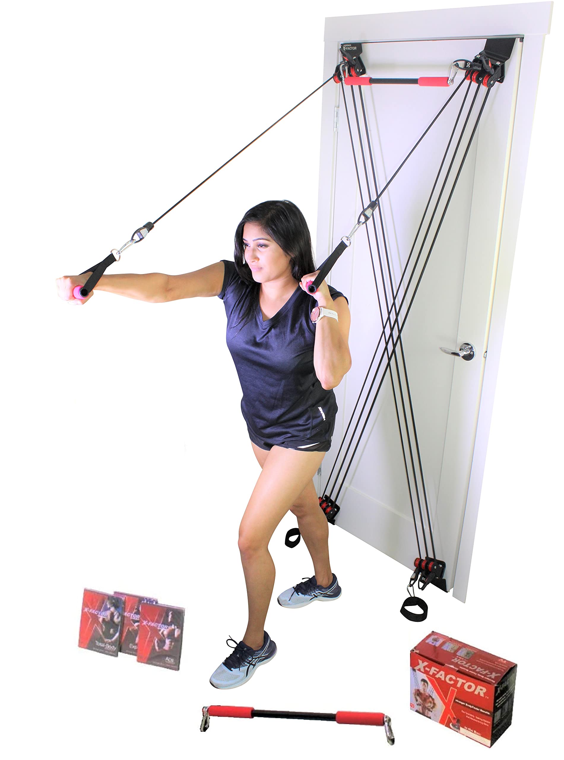 X Factor Door Gym - Complete Home Gym System for Full Body Workout | Strength Training & Resistance Fitness Equipment with Straight Bar, DVD & Workout Chart | Perfect for Home Exercise, Small Spaces & Apartment Workouts