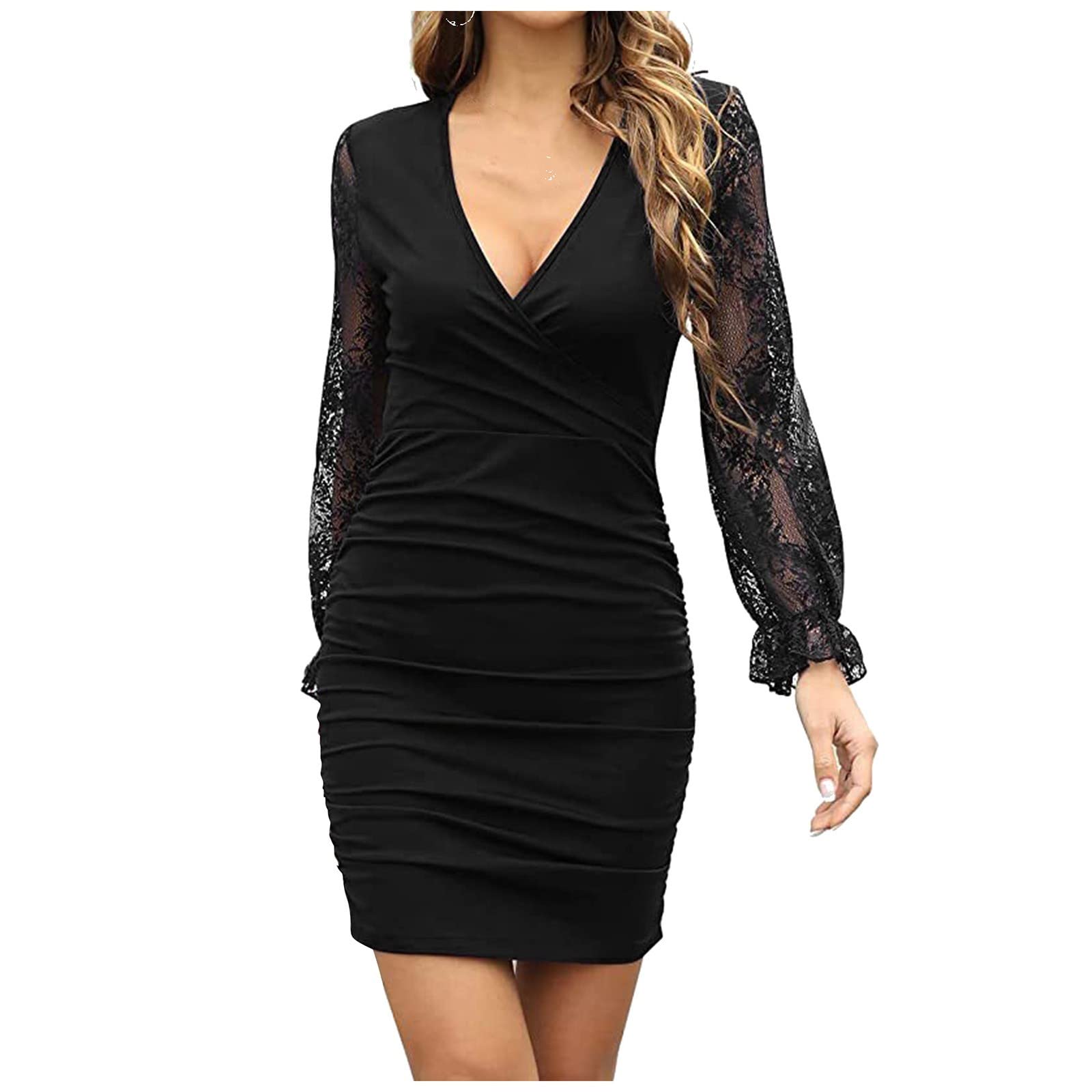 Women's Sexy Skinny Cocktail Dress - Summer Solid Color Patchwork Neck Dress for Party, Night Out & Special Occasions