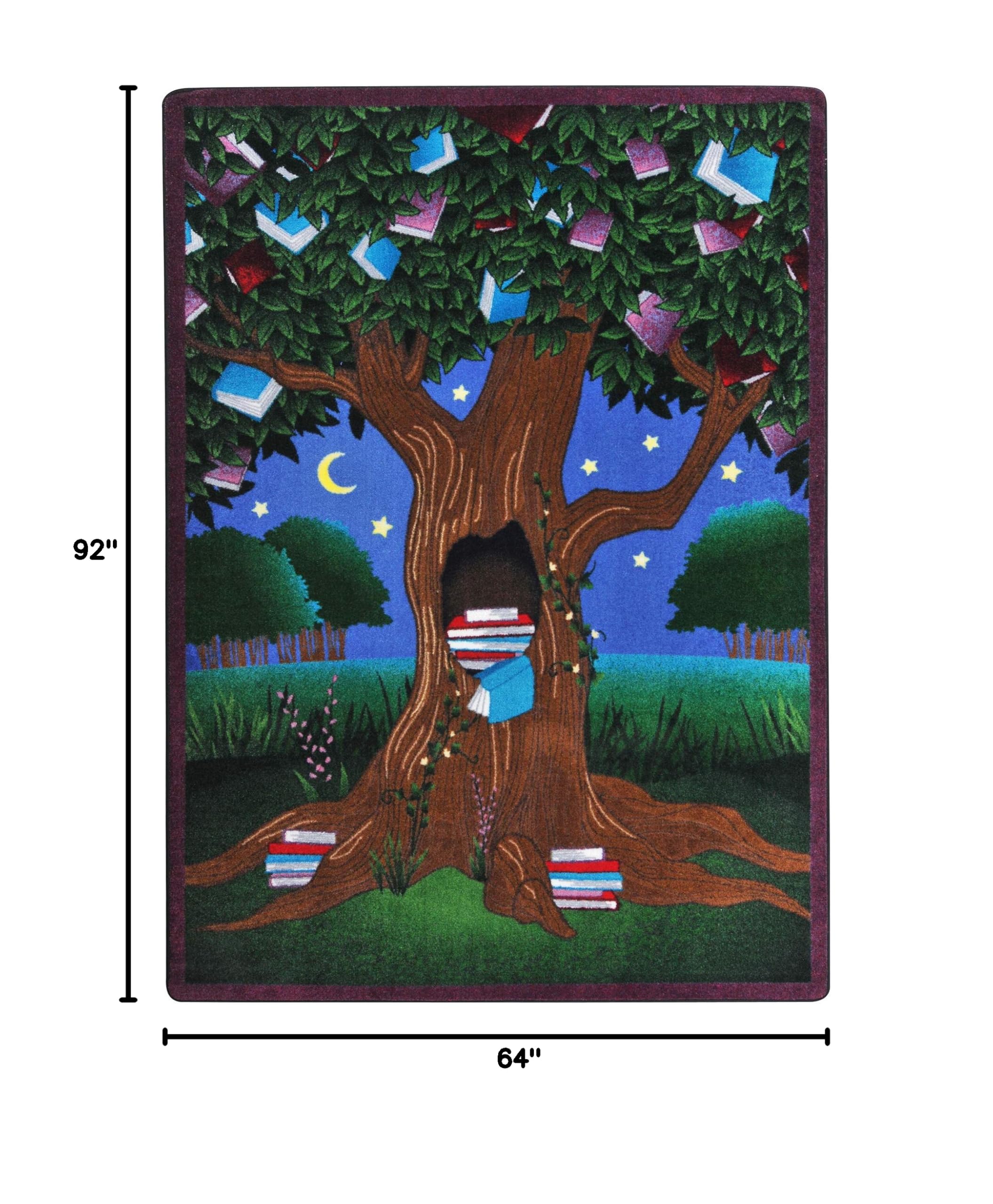 Joy Carpets Reading Tree Kids Rug - Colorful Educational Play Mat for Children's Room, Classroom & Playtime Learning Activities
