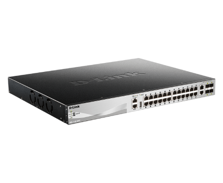 D-Link DGS-3130-30PS 30-Port Gigabit PoE+ Managed Layer 3 Stackable Switch | 370W Power Budget | 10G SFP+ Uplinks | Ideal for Business Networks, Office IT Infrastructure & Smart Building Deployments