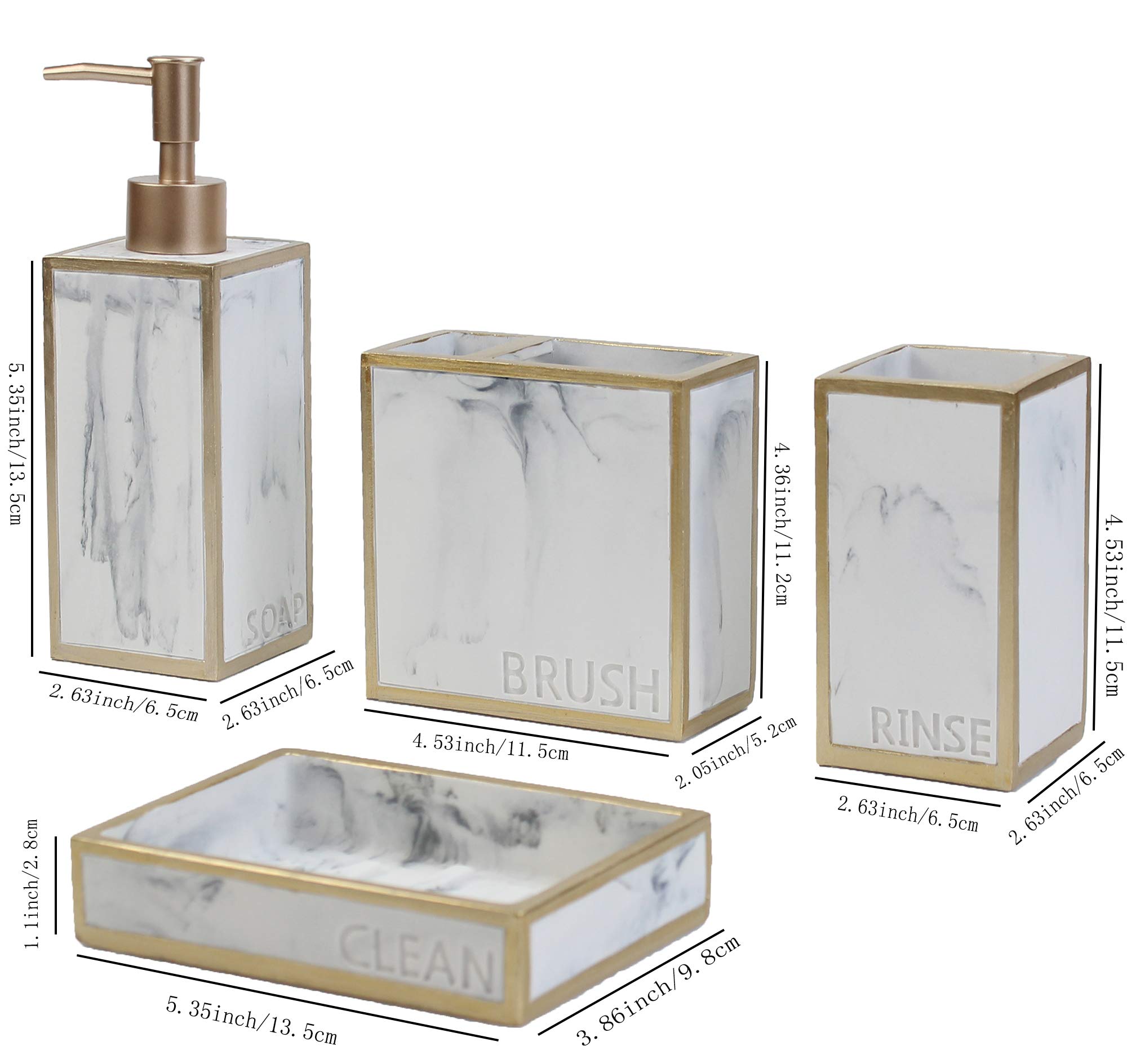 Hymmah 4-Piece Bathroom Accessories Set - Farmhouse Style Toothbrush Holder, Soap Dispenser, Soap Dish & Tumbler | Resin Bath Decor Gift Set for Apartment Essentials | Perfect for Guest Bathrooms, Rustic Home Decor & Housewarming Gifts