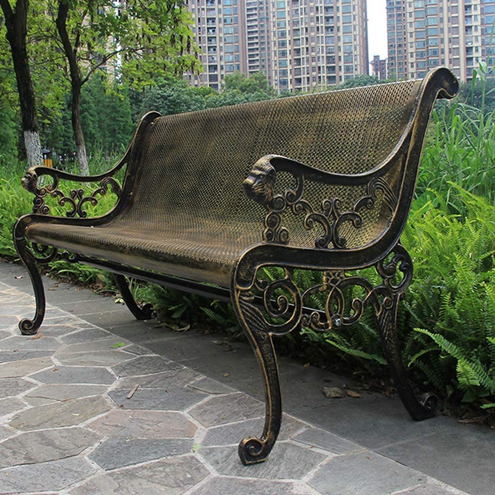 Cast Iron Garden Bench with Backrest & Armrests - Outdoor Patio, Park & Backyard Seating - Durable Metal Bench for Terraces, Decorative Copper Furniture - Perfect for Relaxing in Gardens, Parks or Outdoor Spaces