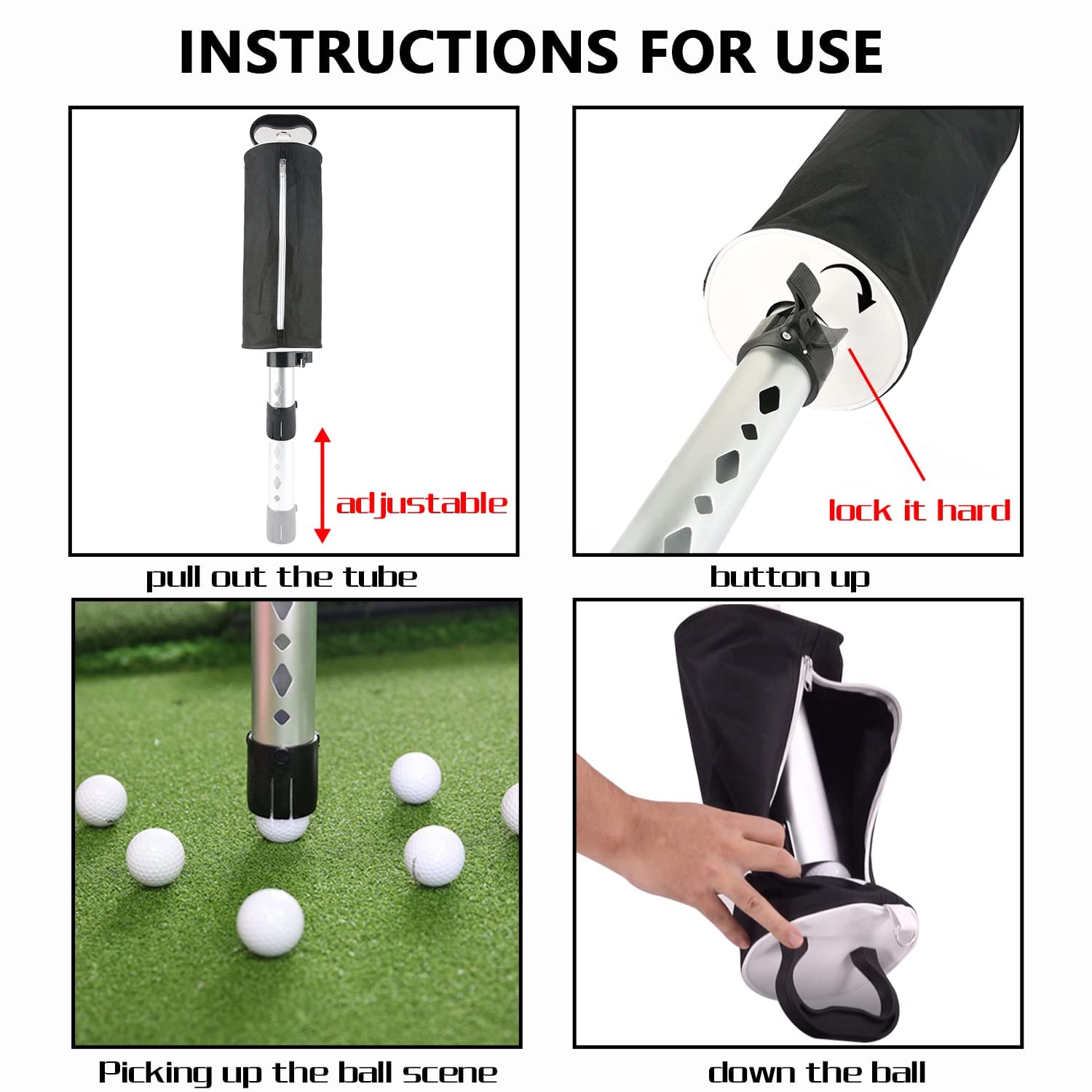 Premium Golf Ball Retriever - Telescopic Aluminum Pickup Tool with Storage Bag | Portable Golf Accessory for Driving Range, Course & Practice Sessions