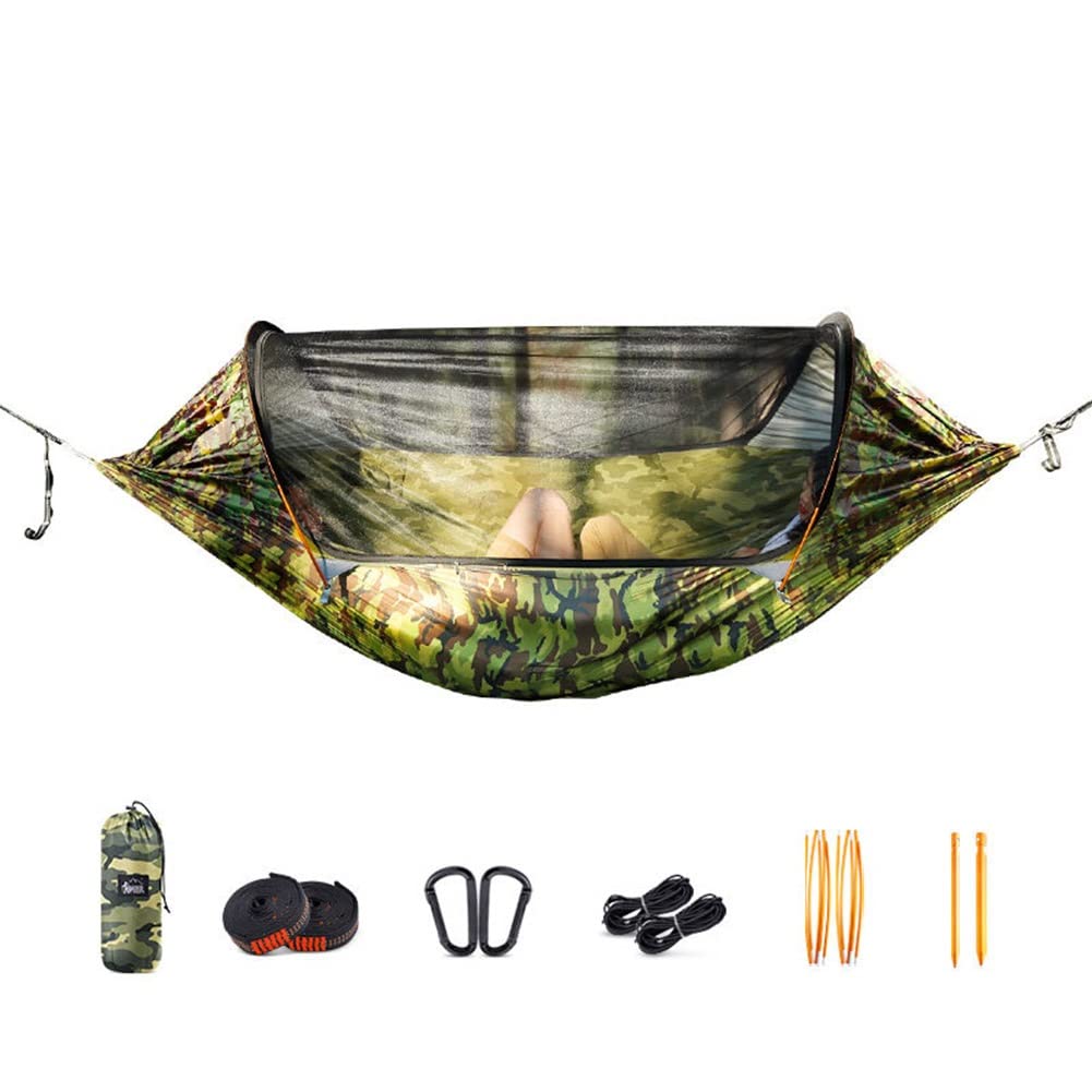 LIUXR 2-Person Portable Camping Hammock with Mosquito Net - Lightweight Pop-Up Parachute Hammock with Tree Straps for Outdoor Backpacking, Hiking, Backyard Relaxation & Beach Lounging (Color: C)
