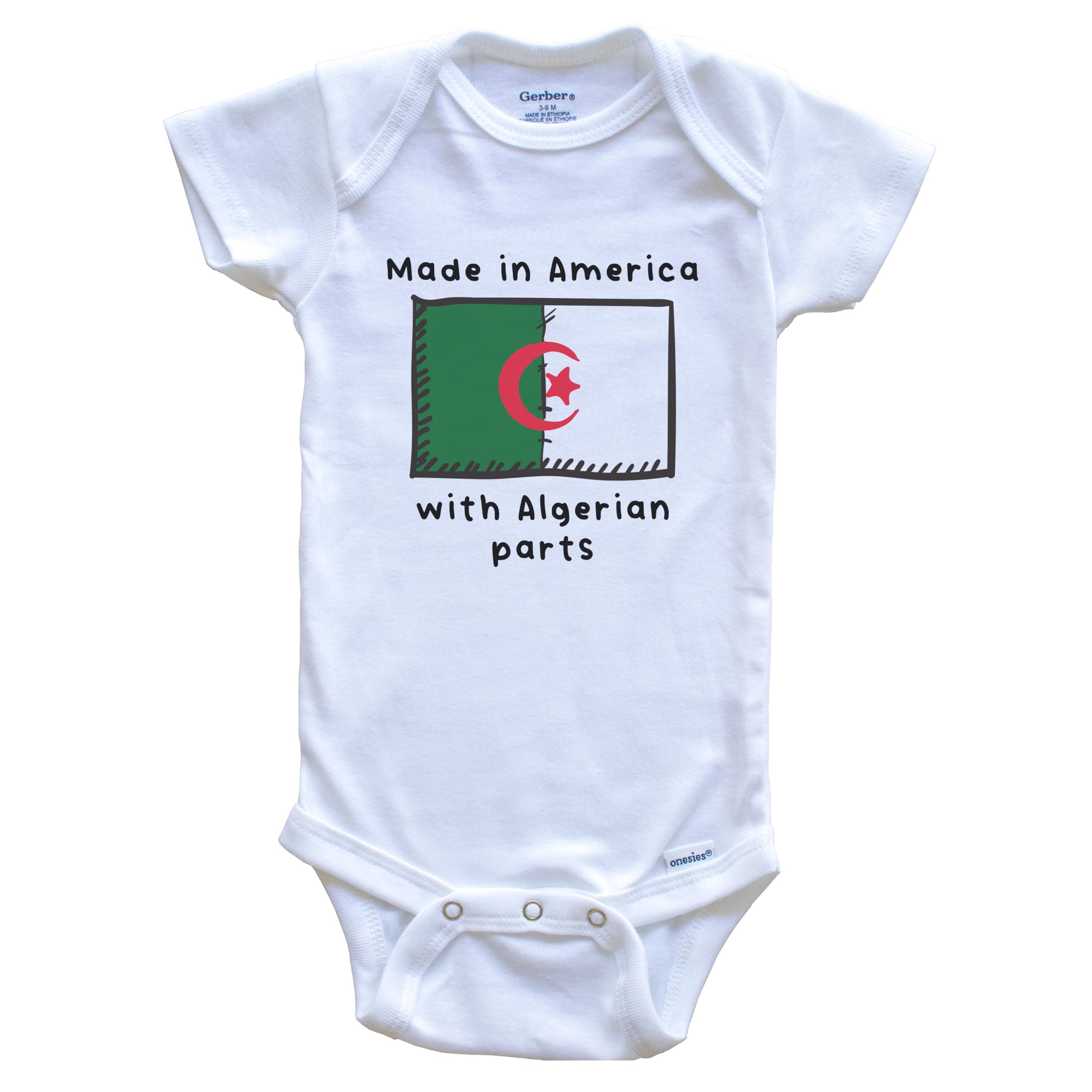 USA Made Algeria Flag One Piece Baby Bodysuit - Patriotic Algerian-American Infant Outfit for Holidays & Cultural Celebrations