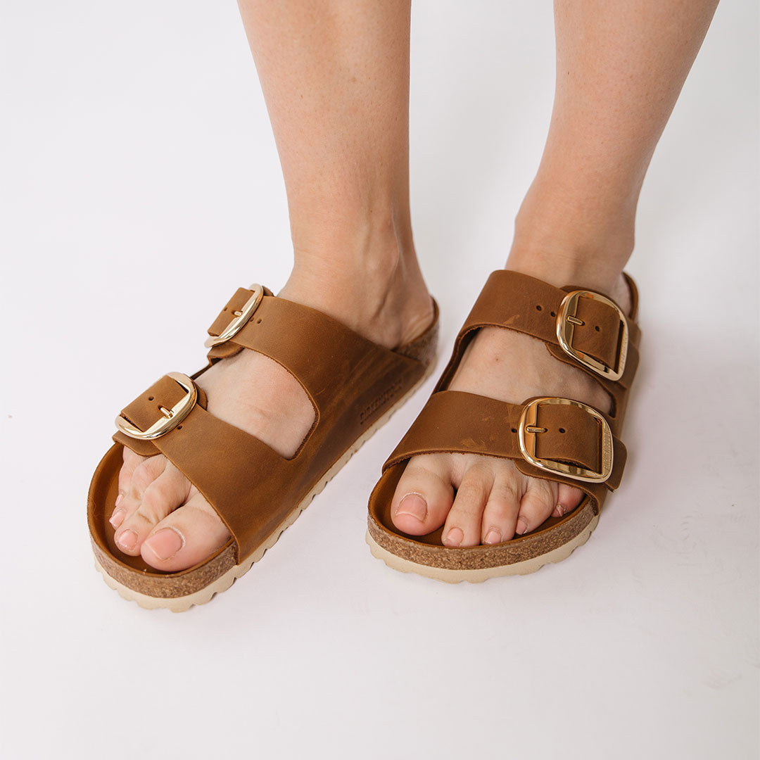 Birkenstock Arizona Big Buckle Sandals - Oiled Leather in Cognac Brown | Comfortable Orthopedic Footbed | Perfect for Casual Wear, Beach & Summer Outfits
