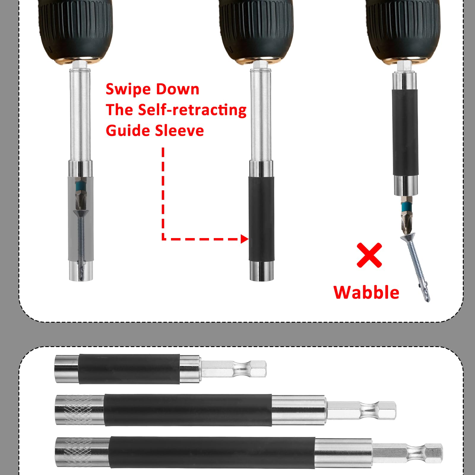 3PCS Magnetic Screwdriver Bit Holder Extension Bar - Quick Release Drill Adapter for Nuts, Hex Shank Bits - Perfect for DIY Projects, Furniture Assembly & Automotive Repairs