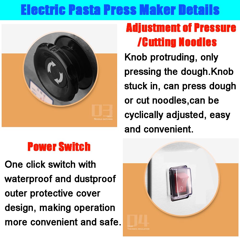 Electric Pasta Maker Machine - Automatic Noodle Press with 4 Stainless Steel Blades (2mm/2.5mm/4mm/9mm) | Adjustable Thickness Dough Roller for Homemade Pasta | Perfect for Italian Cuisine, Family Dinners & Restaurant-Style Dishes