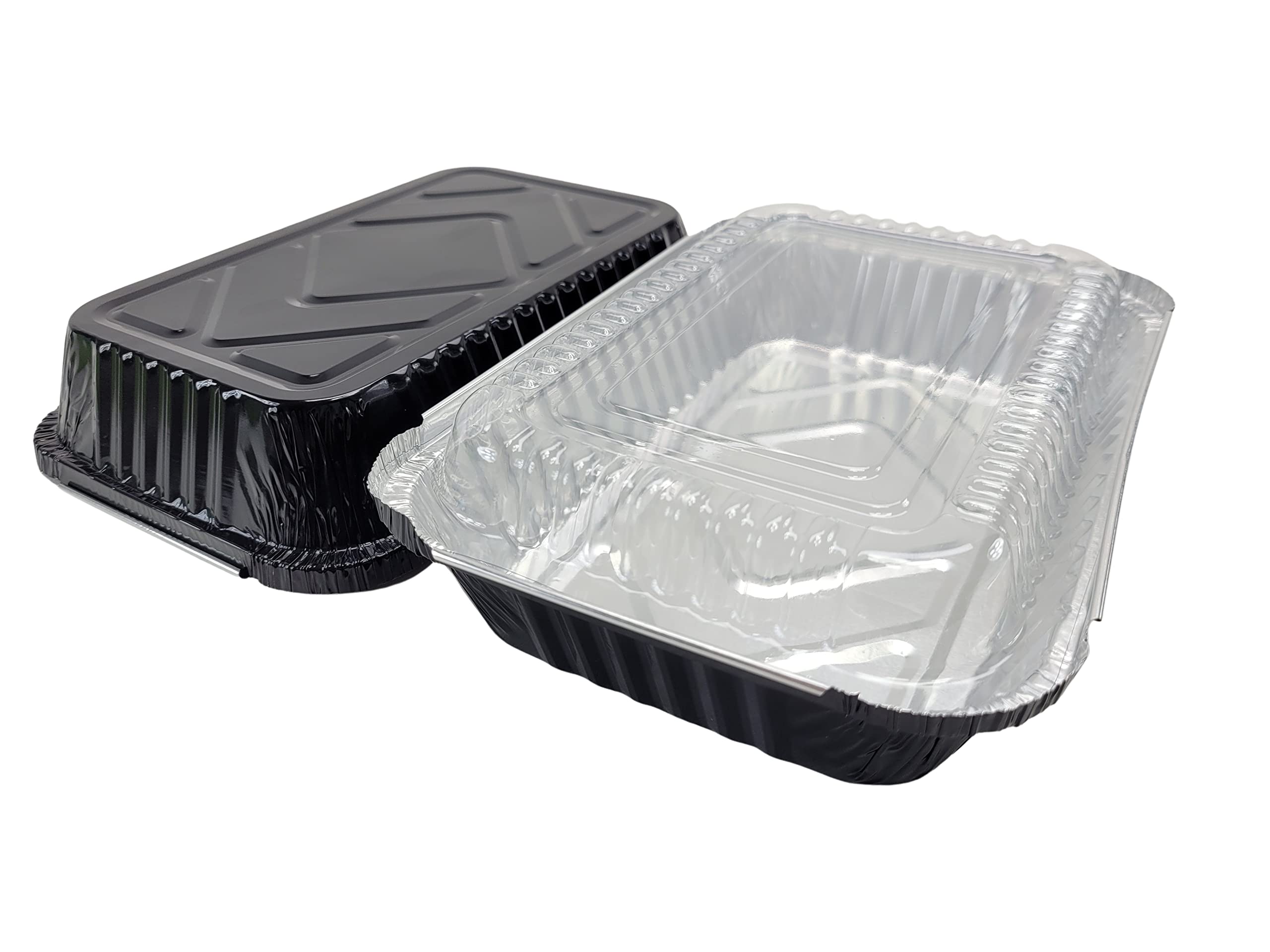 KitchenDance 1.5 LB Colored Aluminum Foil Oblong Pans with Plastic Lids - Shallow Disposable Foil Containers for Cooking, Baking, Freezing & Food Storage - Perfect for Restaurants, Catering, Meal Prep & Home Kitchens