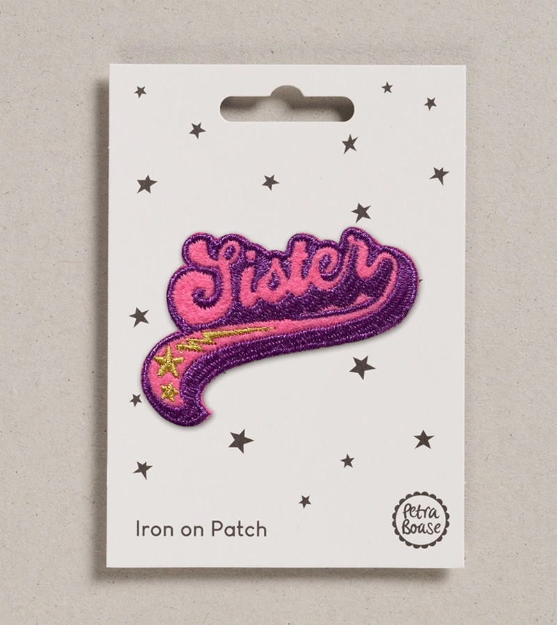 Sister Iron-On Patch by Petra Boase - DIY Embroidered Applique for Clothing, Bags & Denim - Perfect for Customizing Jackets, Jeans & Backpacks