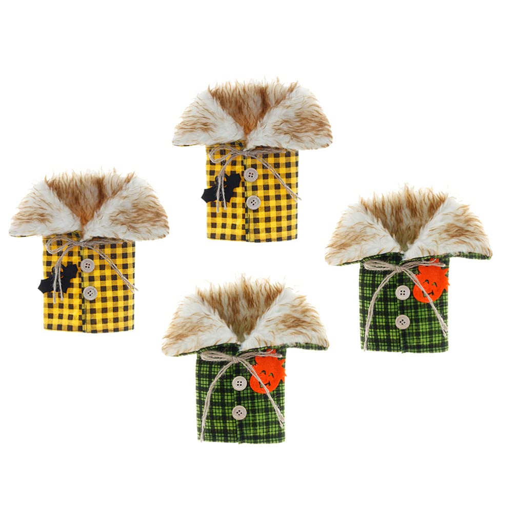 Bestoyard Halloween Wine Bottle Covers - 4PCS Cozy Linen Sleeves with Fur Collar & Button Coat Design for Halloween Party Decorations - Perfect for Wine Bottles, Champagne, and Gift Presentations (Assorted Colors)