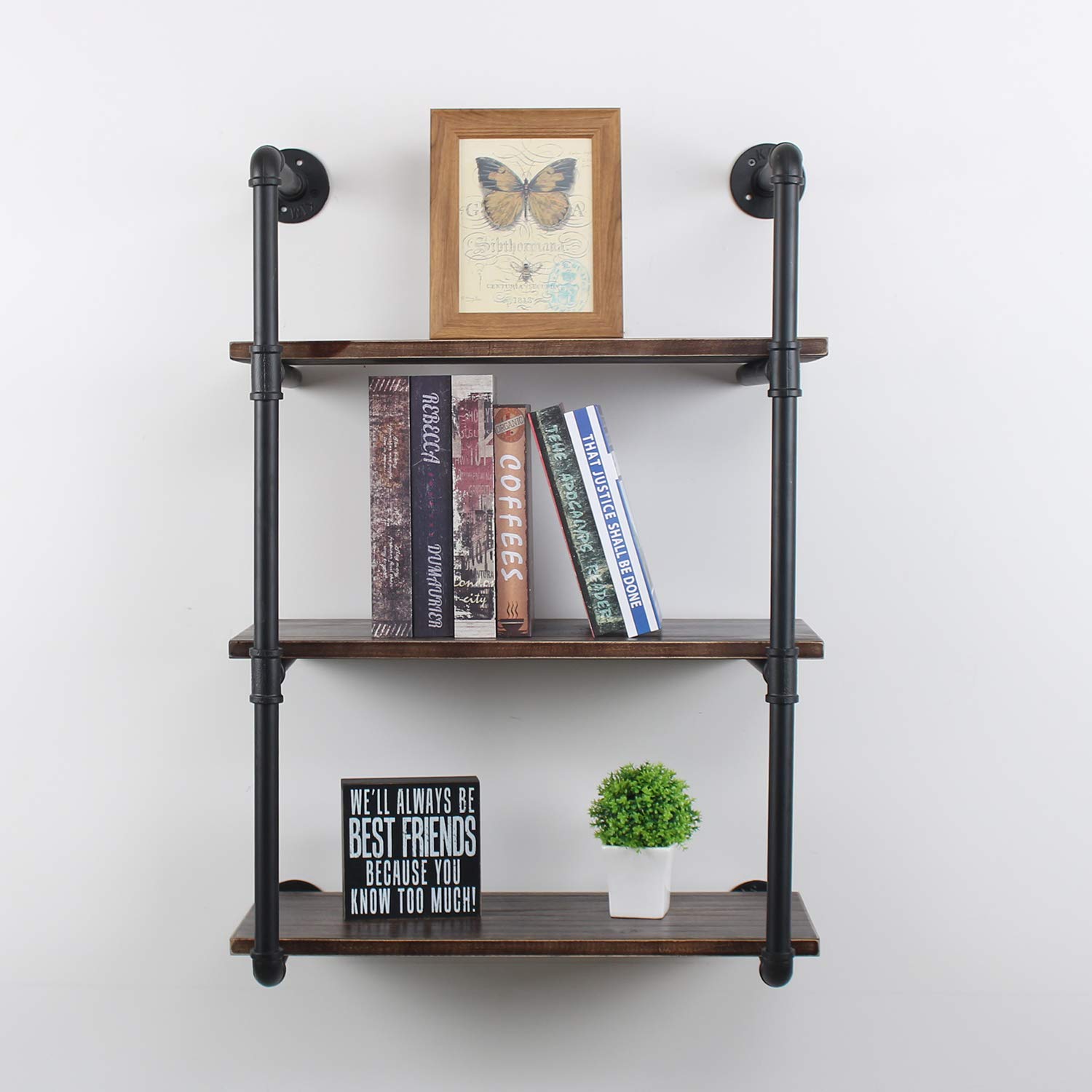 LENGEN 24in Industrial Floating Shelves Wall Mount - Rustic Pipe Wall Shelf with 3 Tiers, DIY Storage Shelving for Home Organization - Perfect for Living Room, Bedroom, Office & Kitchen Storage