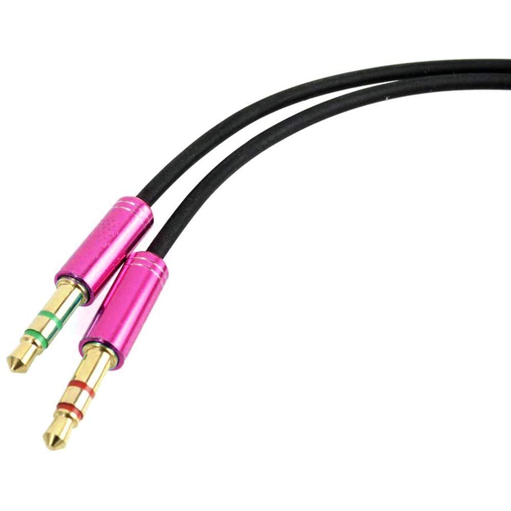 3.5mm Headphone Splitter Adapter - Female to Dual 3.5mm Male Audio Y Cable - 4-Pin Mic Compatible for Smartphone to PC Connection (Pink) - Perfect for Gaming, Podcasting & Online Meetings