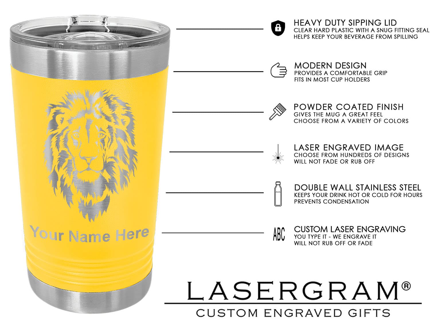 LaserGram 16oz Vacuum Insulated Stainless Steel Tumbler with Personalized Engraving - EMT Emergency Medical Technician Gift - Yellow - Perfect for Coffee, Tea & Cold Drinks at Work or Outdoor Adventures