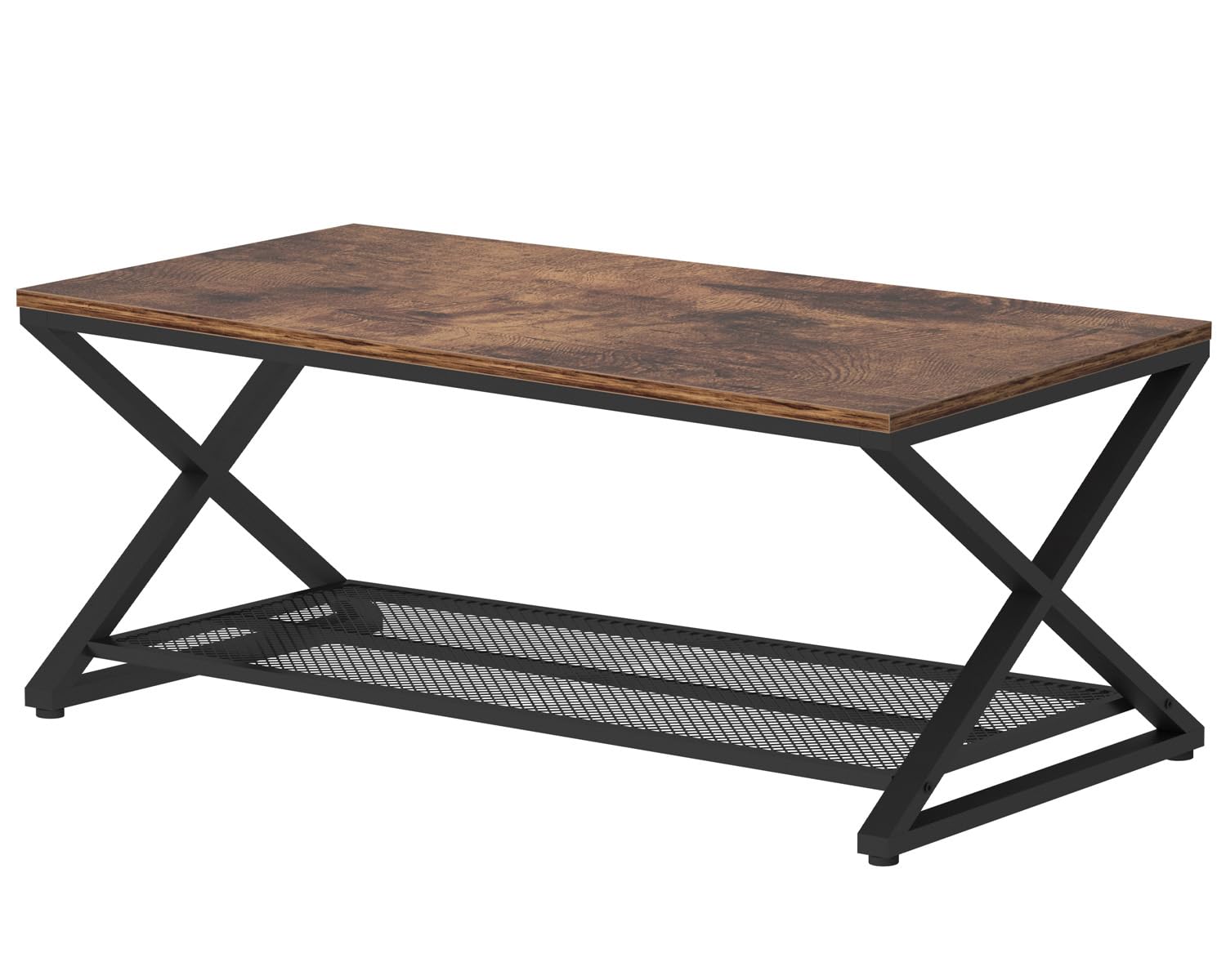 LVB Rustic Coffee Table - 39 Inch Industrial Metal & Wood 2-Tier Cocktail Table with Storage Shelf | Farmhouse Style Rectangle Center Table for Living Room, Office & Bedroom | Rustic Brown Finish | Perfect for Small Spaces, Home Decor & Entertaining Guests