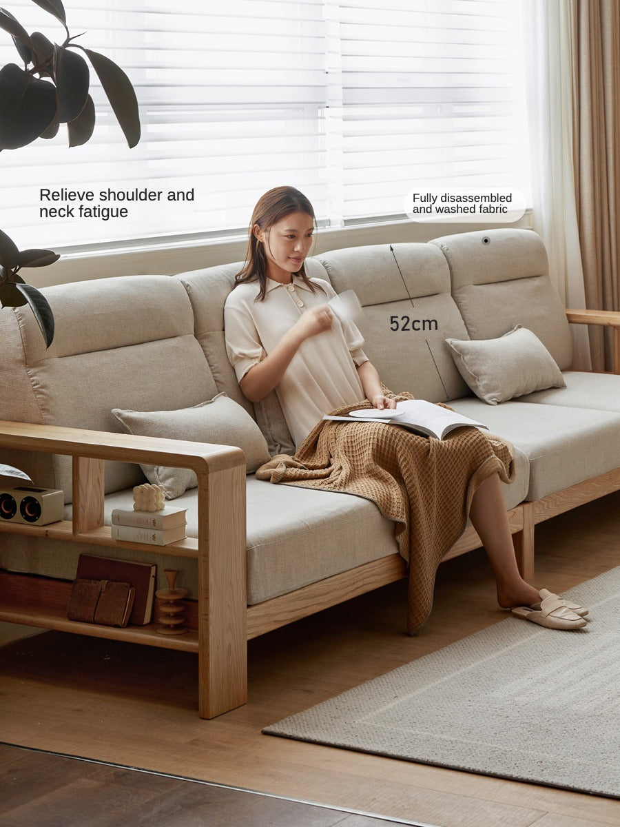 Premium Oak Solid Wood Sectional Sofa Set - Modern L-Shaped Couch with Storage for Living Room, Lounge & Family Room - Durable Hardwood Furniture for Home Decor