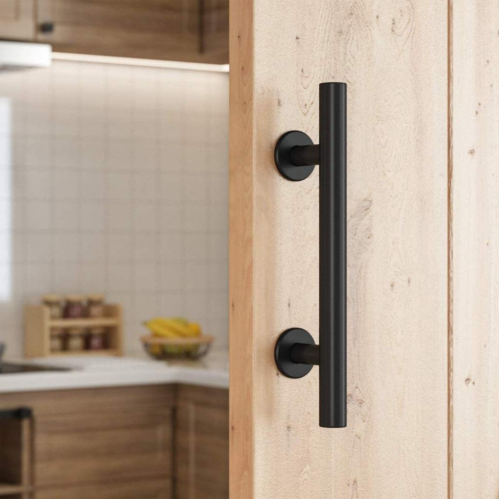 FMOGE 30cm Round Tube Barn Door Handle with Embedded Kit - Matte Black Cabinet Pull for Kitchen, Closet, Drawer & Furniture (Perfect for Modern Farmhouse & Industrial Style Homes)