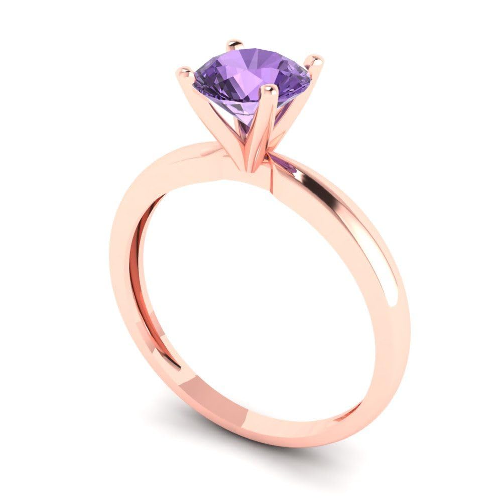 1.0 ct Round Cut Simulated Alexandrite Solitaire Engagement Ring in 14k Rose Gold - Wedding, Bridal, Anniversary Gift for Her - Perfect for Proposals, Special Occasions & Romantic Moments