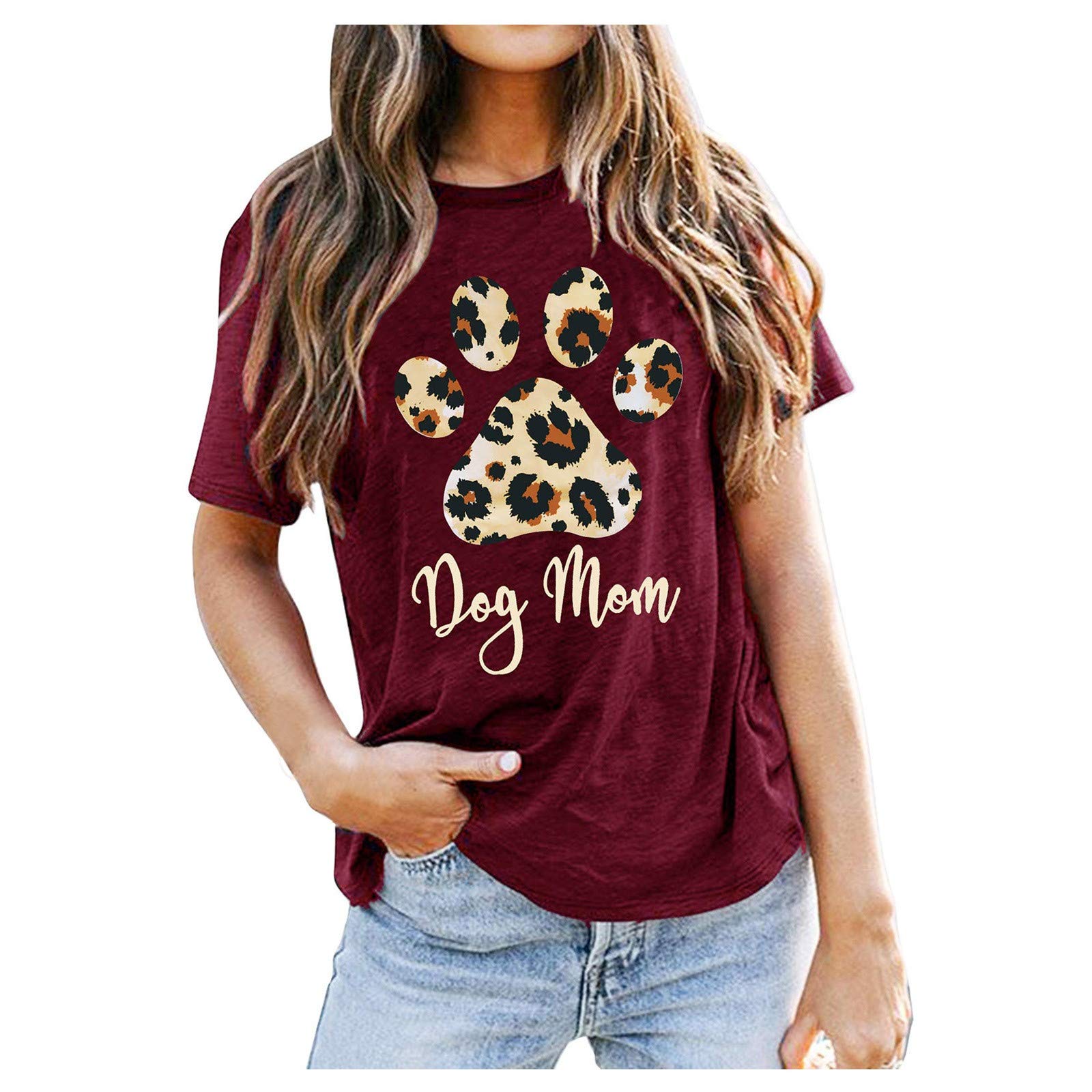 Women's Workout Tops - Printed Dog Letters Casual Short Sleeve Tee & Tunic for Yoga, Gym & Running | Cute Pet Lover Tank Tops for Women