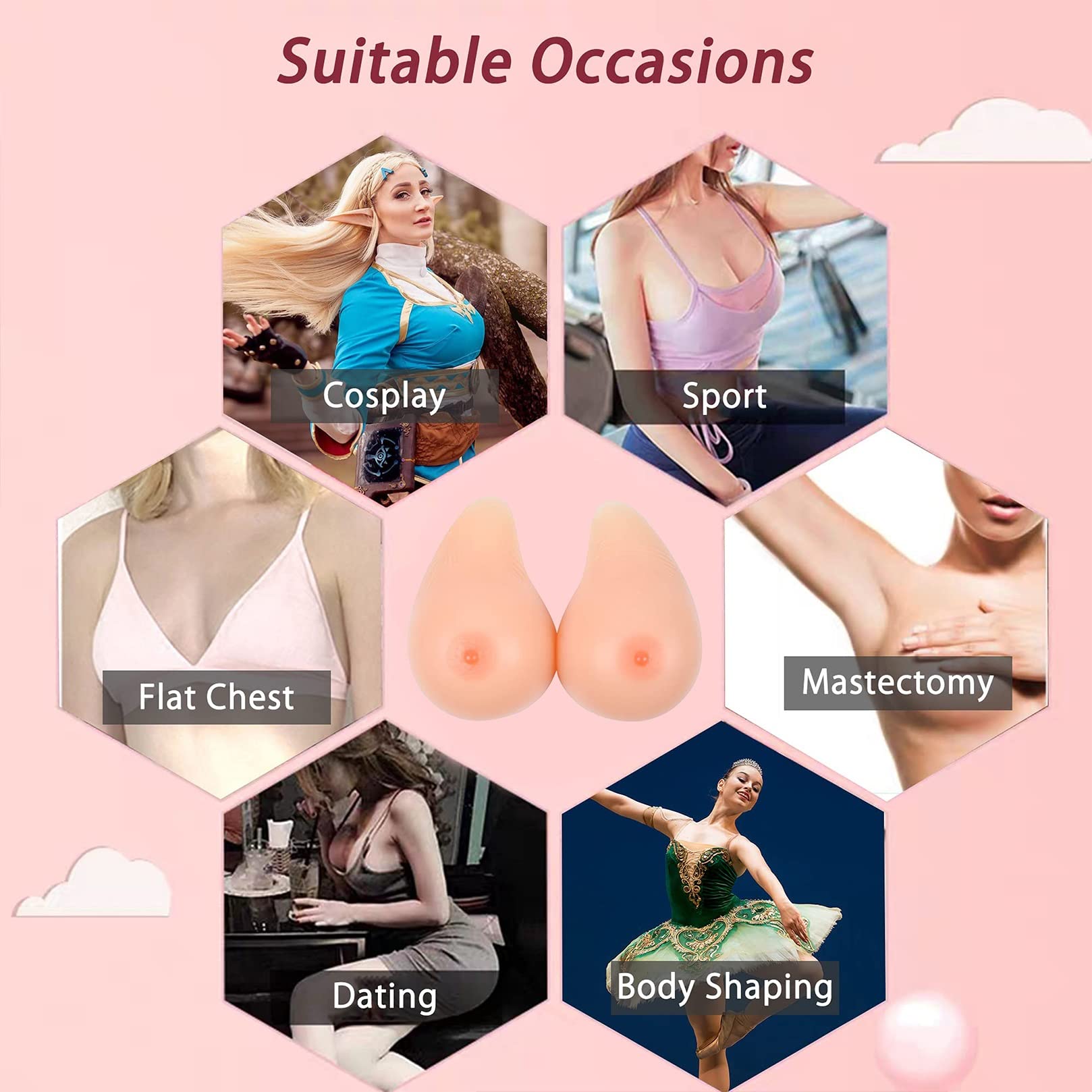 Reusable Self-Adhesive Silicone Breast Forms for Women – Post-Surgery & Chest Enhancement – Natural Look & Comfort – Size C Cup (800g/Pair) – Ideal for Mastectomy, Crossdressing, and Confidence Boost