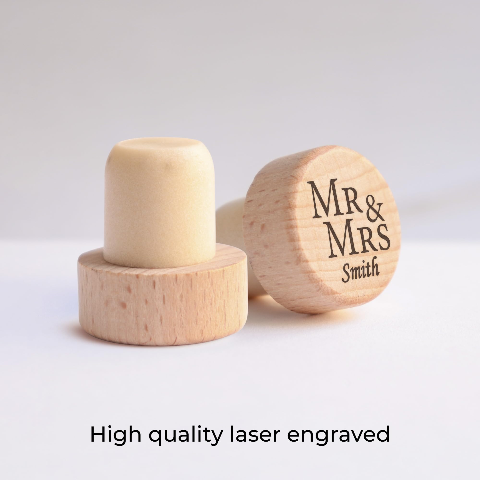 Personalized Engraved Wooden Wine Bottle Stopper Set - Custom Wedding Gifts, Housewarming Present, Party Favors in Bulk (Mr. & Mrs.) - Perfect for Anniversary Celebrations, Bridal Showers & New Home Gifts