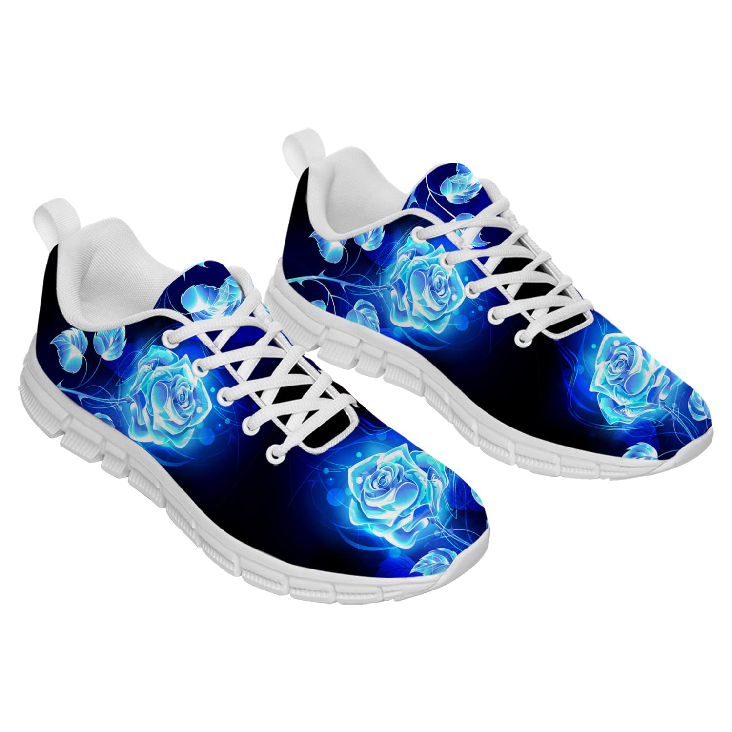Rose Print Sneakers for Women & Men - Blue Galaxy Floral Gym Shoes, Tennis & Walking Shoes - Gifts for Rose Lovers (Men's Size 7.5, Women's Size 9) - Perfect for Casual Wear, Workouts & Fashion Outfits