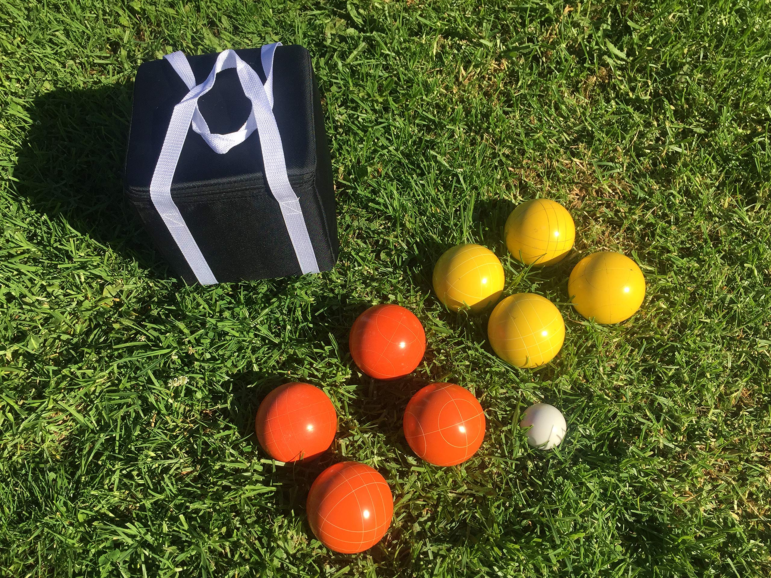 Premium 107mm Bocce Ball Set - Orange & Yellow Outdoor Game Balls with Durable Black Carry Bag | Perfect for Backyard, Beach, and Park Fun | BuyBocceBalls Exclusive Collection