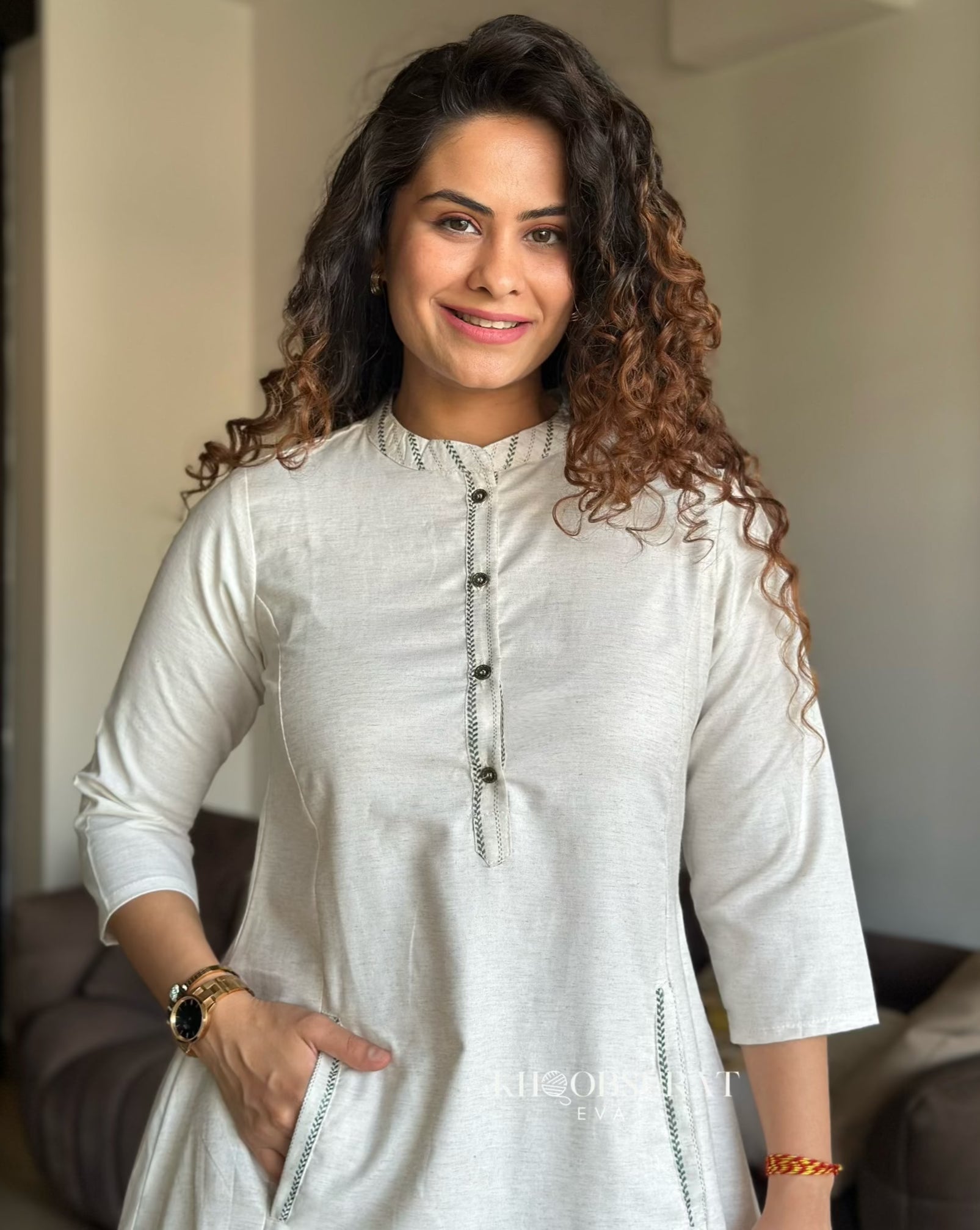 Fresh White Linen Duo Kurta Set for Women - Comfortable Cotton Ethnic Wear for Casual Outings & Festive Occasions