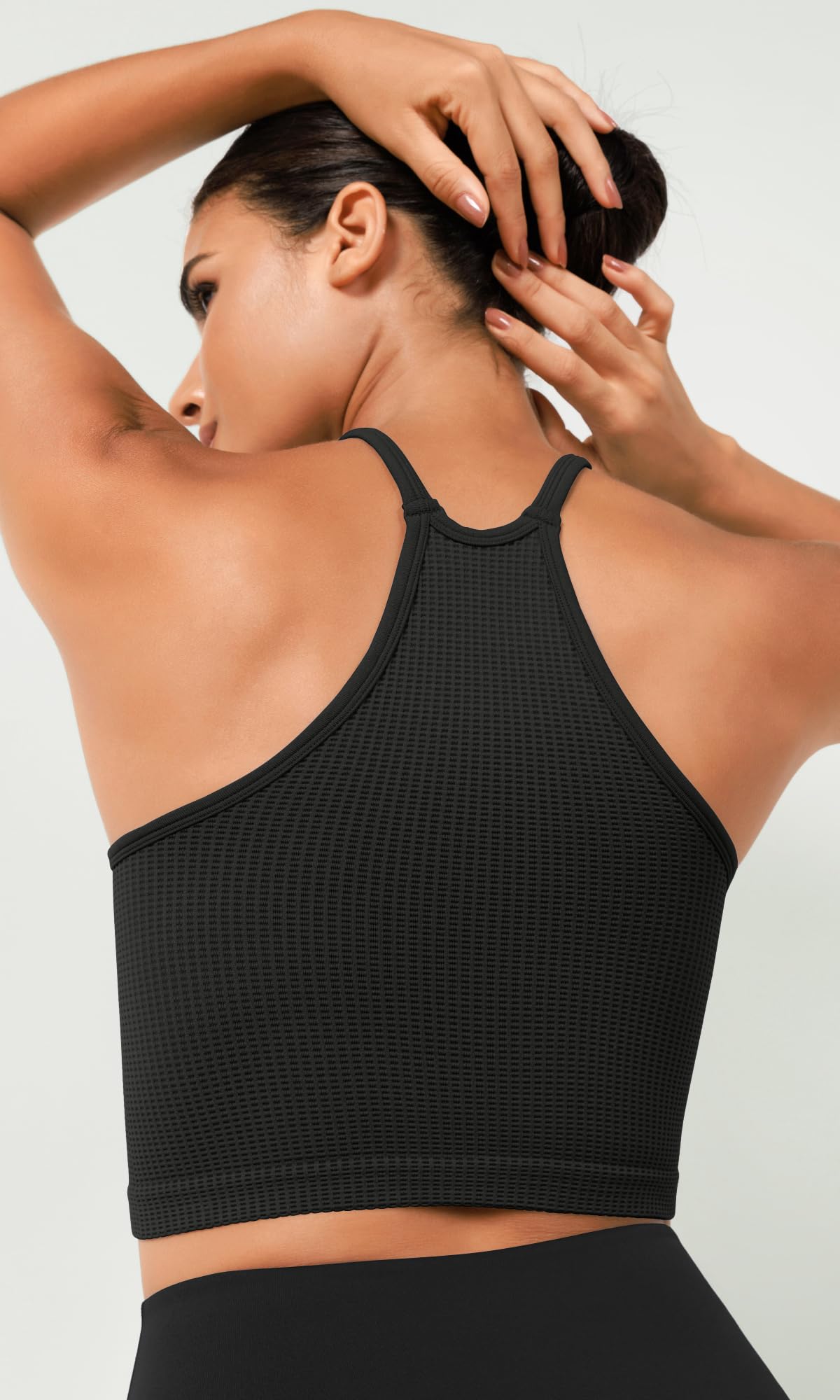ODODOS Women's Seamless Waffle Knit Crop Tops 3-Pack - Soft Stretchy Camisoles for Layering, Yoga & Casual Wear - Breathable Comfort Fit Summer Tank Tops