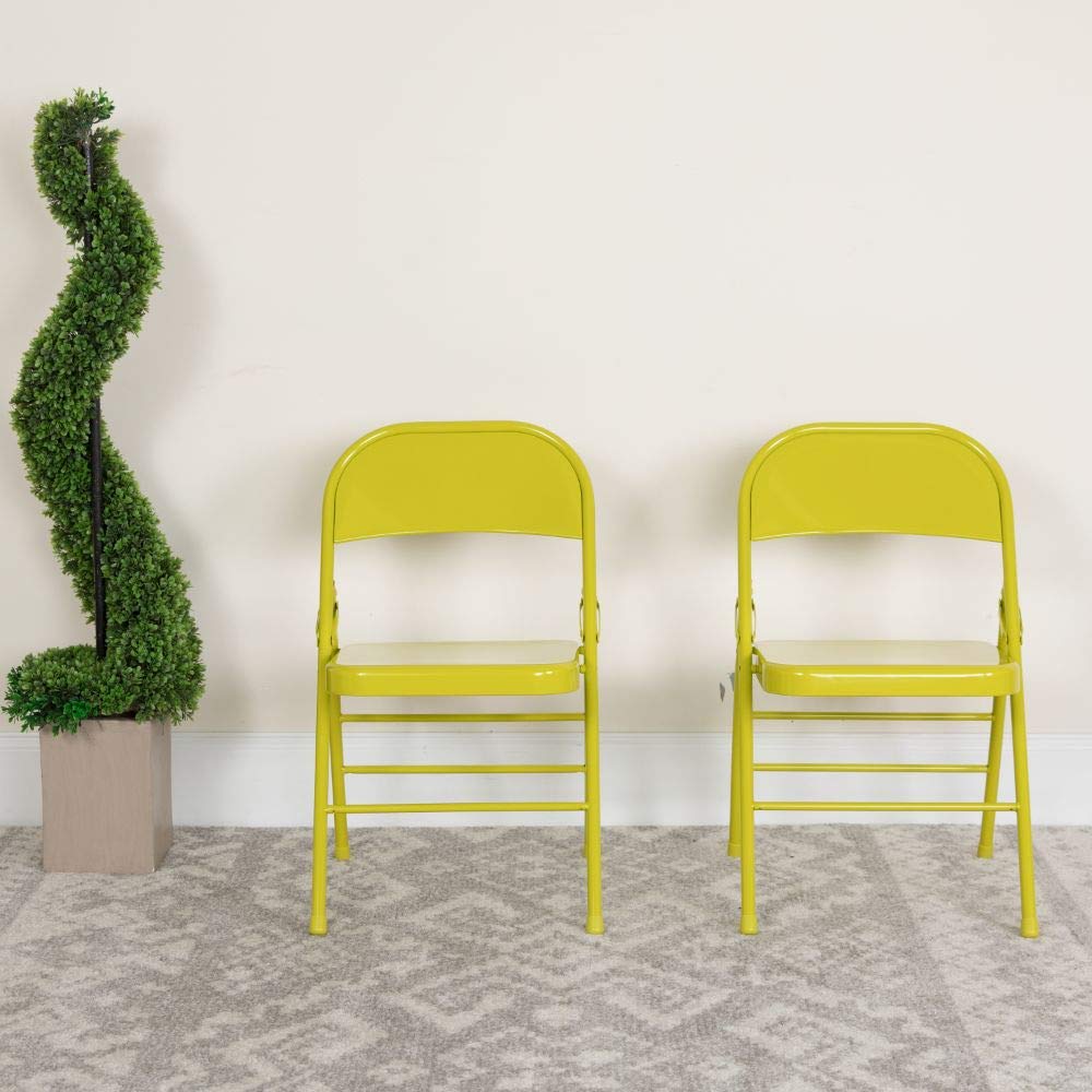 Flash Furniture 2-Pack HERCULES COLORBURST Series Metal Folding Chairs - Twisted Citron, Triple Braced & Double Hinged for Stability - Perfect for Events, Parties, Weddings and Outdoor Gatherings