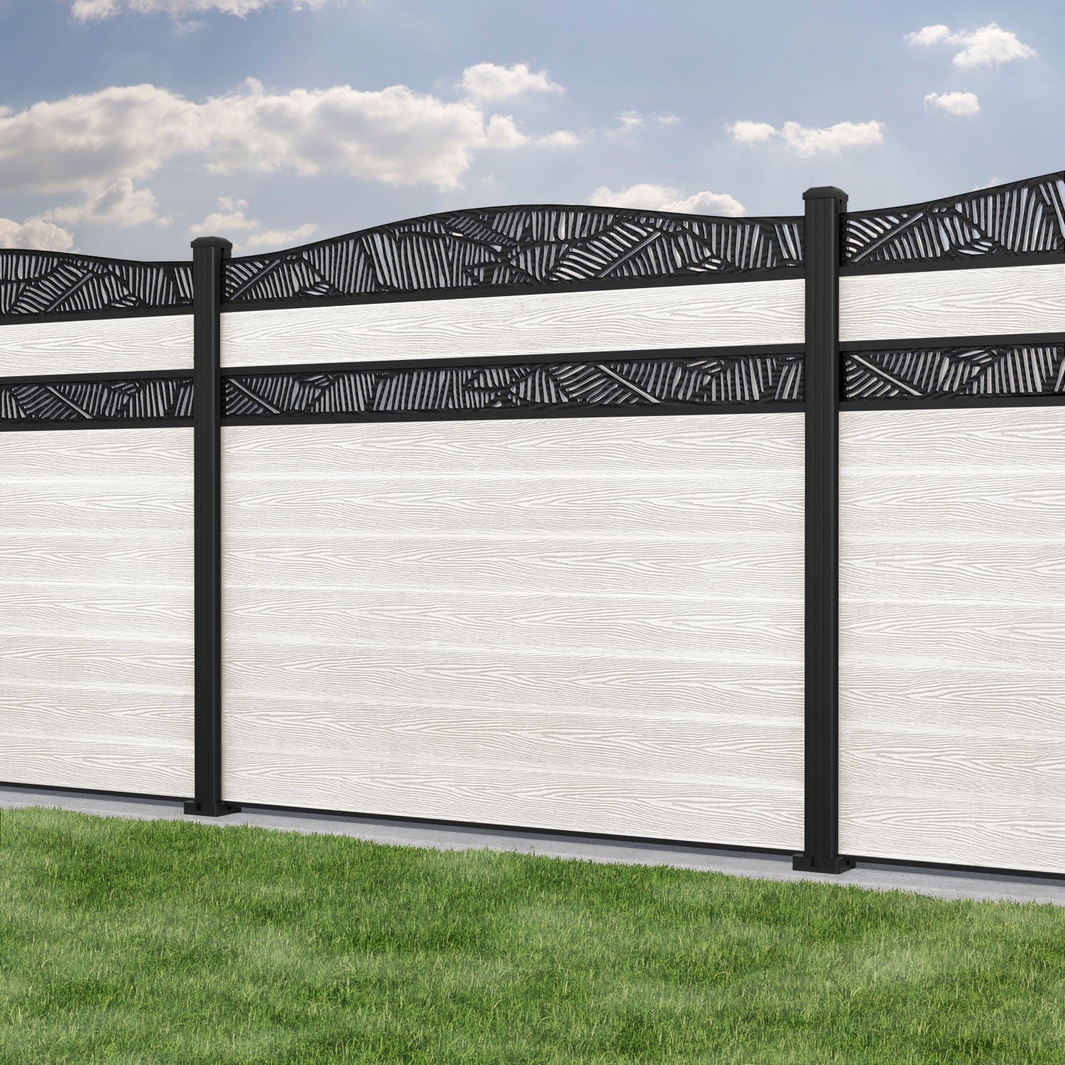 Classic Feather Curved Top Split Screen Fence Panel in Light Stone - Aluminum Posts for Garden Privacy & Outdoor Decoration | Perfect for Backyard, Patio, and Pool Area