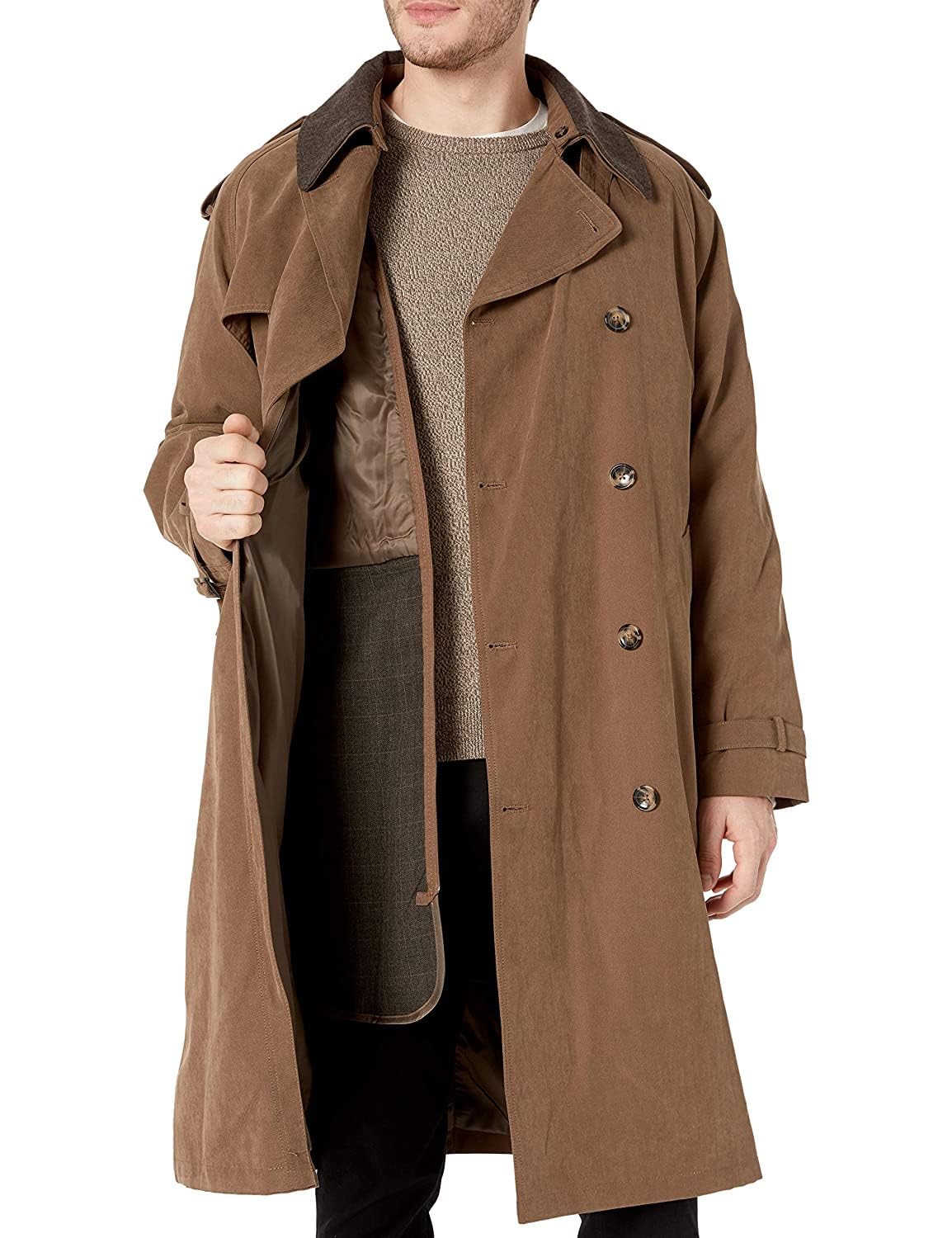 LONDON FOG Men's Classic Waterproof Double Breasted Trench Coat with Detachable Lining & Removable Collar | Formal Outerwear for Business & Winter Weather