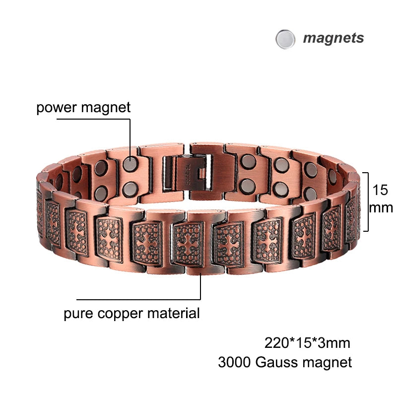 Men's Magnetic Health Bracelet - Pure Copper Energy Bracelet with Blood Pressure Magnets | Pain Relief & Improved Circulation | Perfect for Fitness, Work & Daily Wear