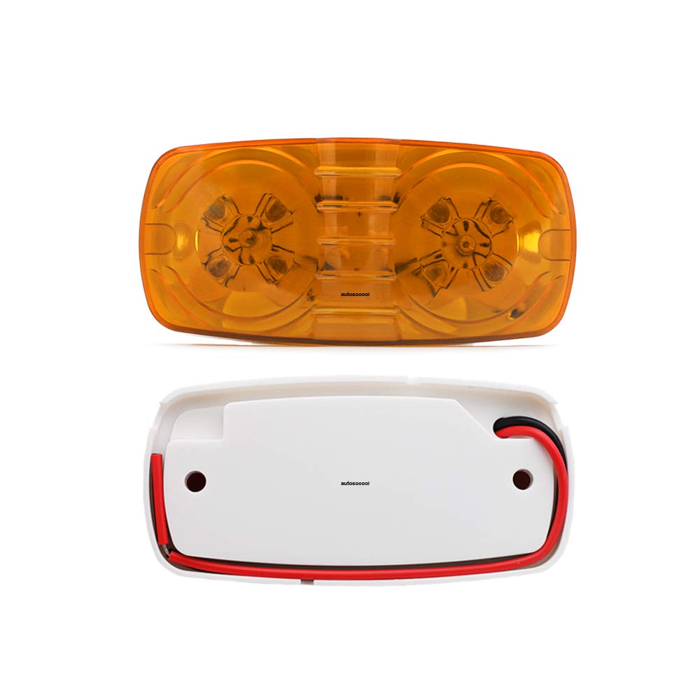 TMH 4 Inch Rectangle Amber Trailer Marker Clearance Lights (Pack of 10) - 10 LED Double Bullseye Rectangular Bulbs for Trucks, Campers, Buses & ATVs - 12V DC Waterproof Lighting for Night Driving & Safety