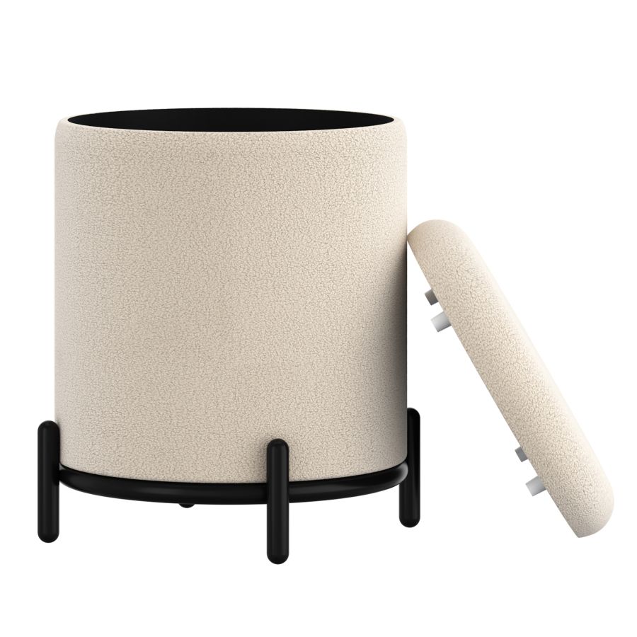 Cream Boucle Castor Storage Ottoman - Stylish Footrest, Seat & Hidden Storage for Living Room, Bedroom & Nursery