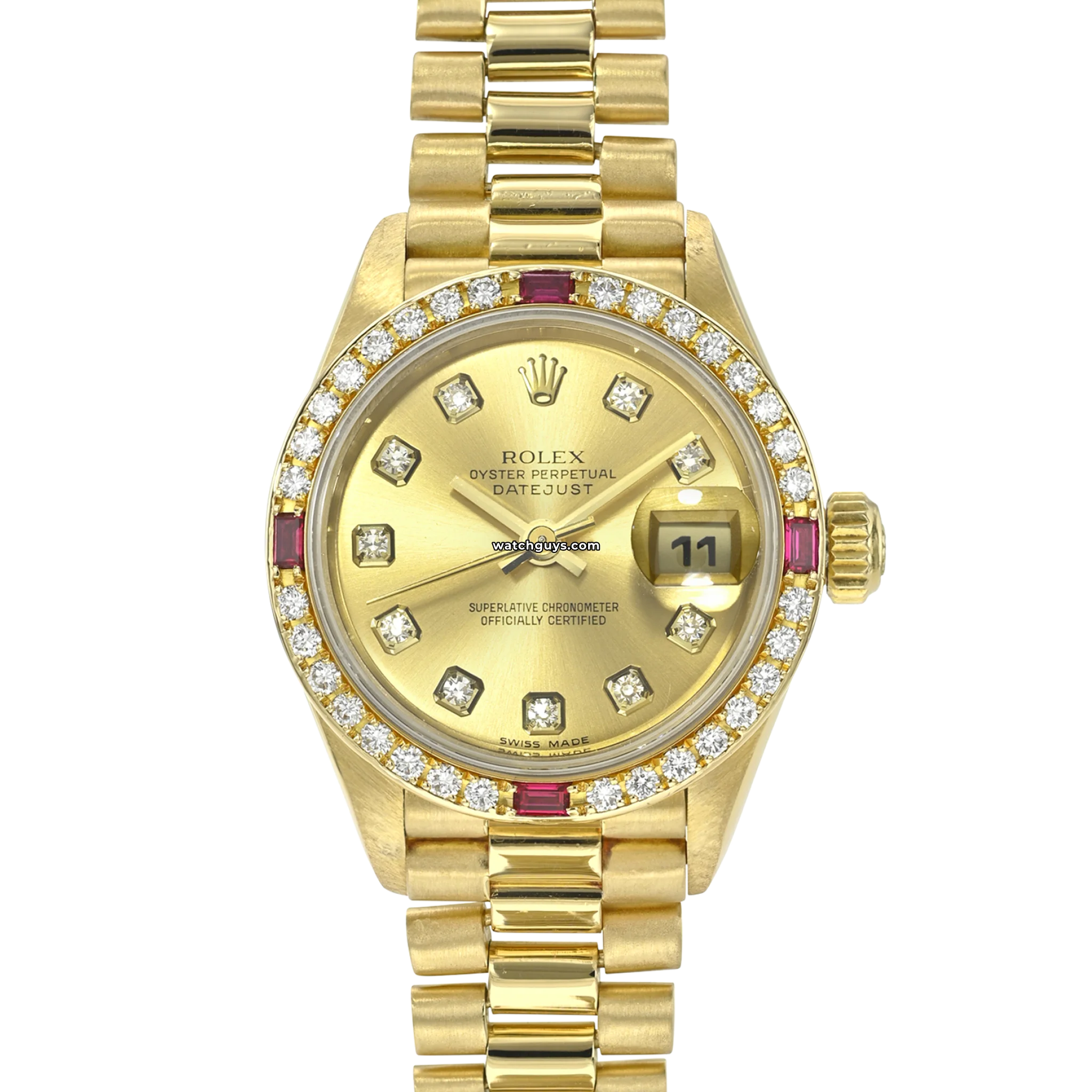 Luxury Rolex Datejust 69068 18K Gold Watch with Champagne Dial, Diamonds & Rubies - Perfect for Weddings, Anniversaries & Special Occasions