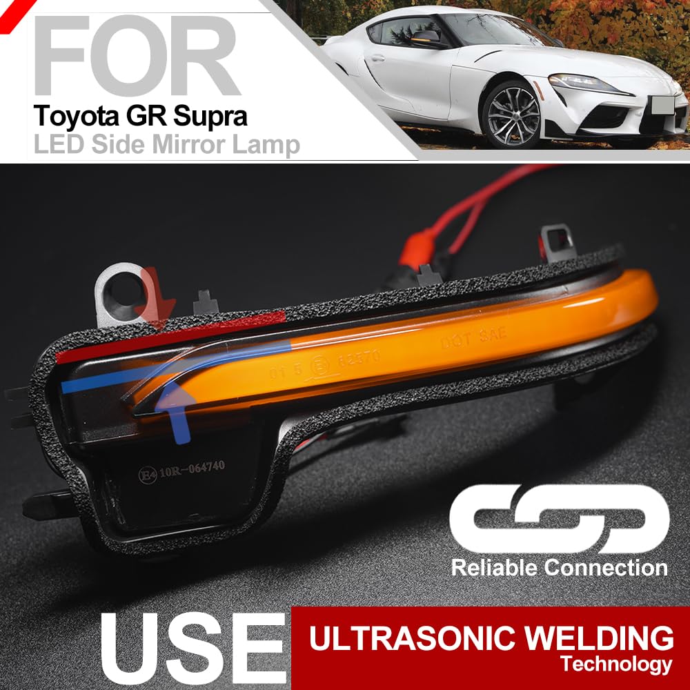 Smoked LED Sequential Turn Signal Lights for 2020-2023 Toyota GR Supra - Dynamic Side Mirror Indicator Accessories with Marker Lamps | Enhanced Visibility & Safety for Night Driving & Lane Changes