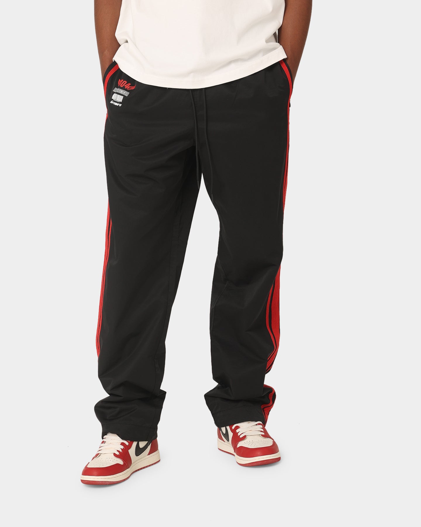 404 Racer Trackpant - Black/Red Athletic Joggers for Men & Women | Comfortable Running Pants for Gym, Workout & Casual Wear