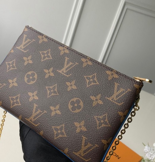 Authentic LV Pochette Double Zip Monogram Canvas Bag - Blue Blooming Flowers Design | Luxury Crossbody Purse for Women | Perfect for Date Night, Travel & Everyday Use