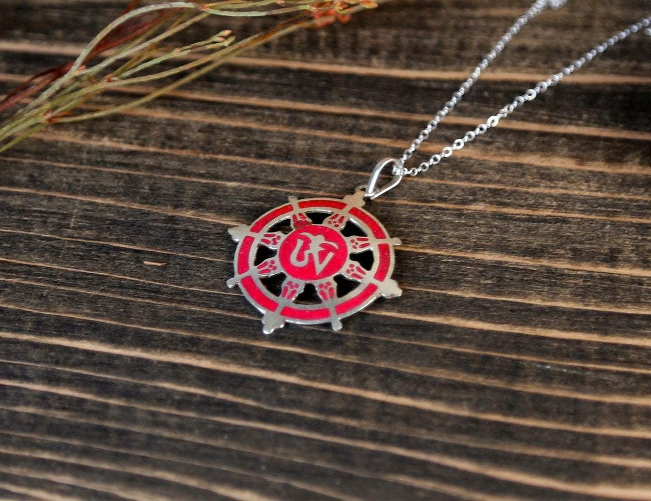 Dharma Wheel Om Necklace - Spiritual Buddhist Jewelry for Meditation & Yoga - Coral Pendant for Women & Men - Perfect for Mindfulness & Gift Giving