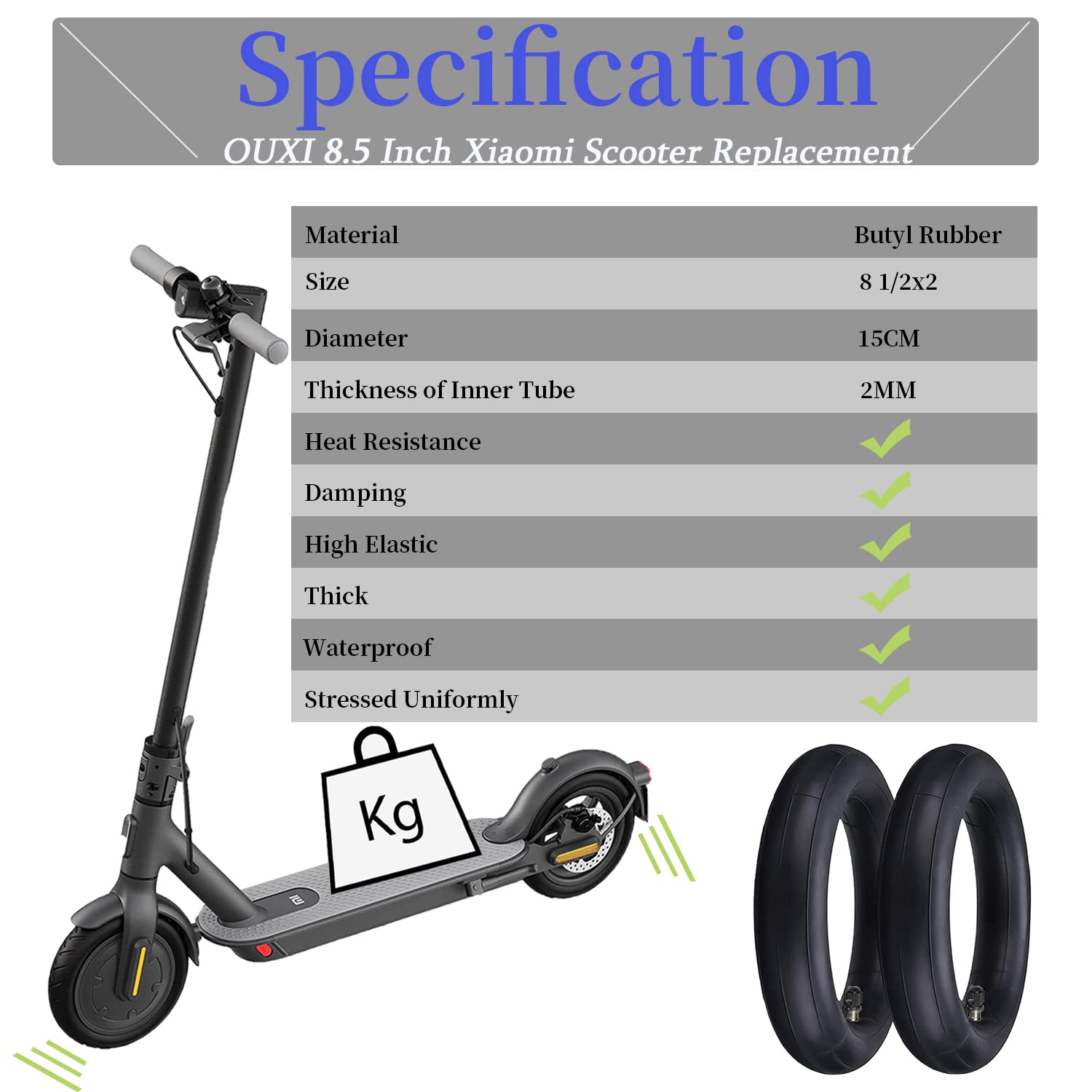 2 Pack 8.5x2 Inch Inner Tube & Pneumatic Tires - Compatible with Gotrax GXL V2/Xiaomi M365 Electric Scooters - Durable Butyl Rubber Replacement Wheels for Front & Rear - Perfect for Commuting, Campus Travel & Urban Mobility