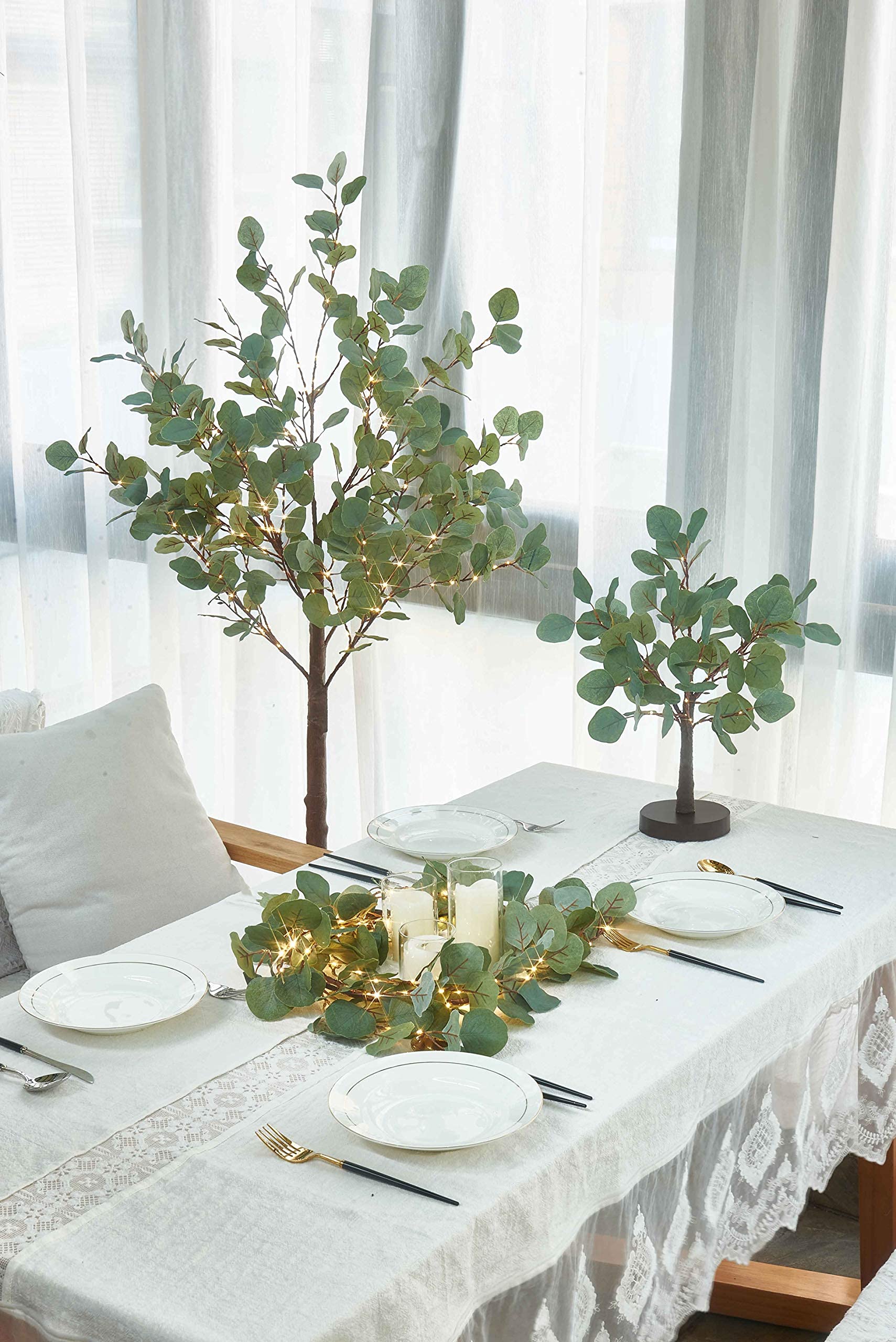 LITBLOOM 4FT Lighted Eucalyptus Tree with 160 Warm White LED Fairy Lights - Artificial Plant with Lights for Indoor Outdoor Home Decor, Wedding, Party, Living Room, Bedroom, Office, Garden Decoration