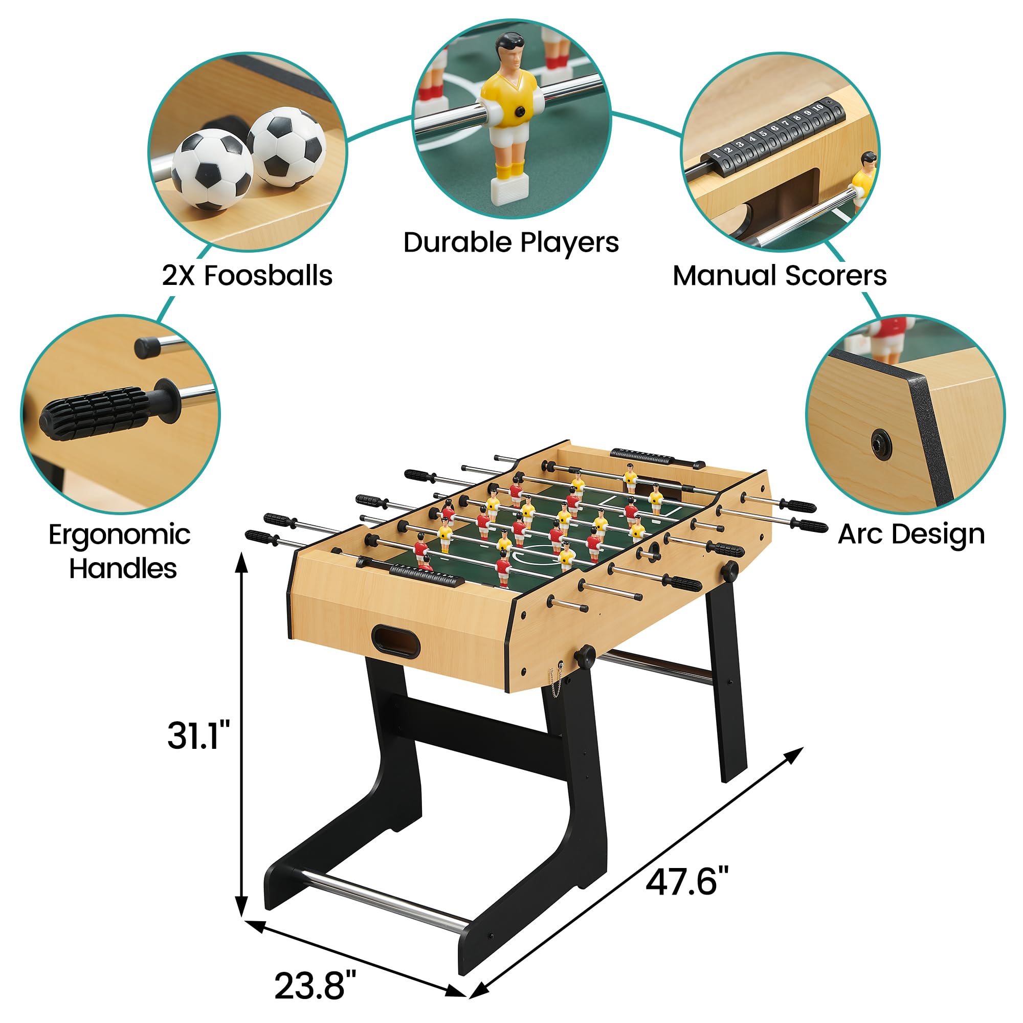 GAOMON 48 Inch Foldable Foosball Table - Professional Soccer Table Game for Kids & Adults - Indoor Arcade Sports for Home Game Room - Easy Assembly - Perfect for Family Fun & Party Entertainment