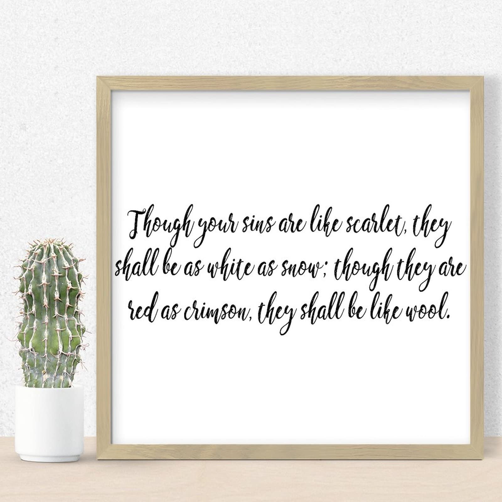 Inspirational 'Though Your Sins Are Like Scarlet' Wood Sign - Rustic Home Wall Decor with Wood Frame (12x12 Inches) - Perfect for Bedroom, Living Room, or Office Decor
