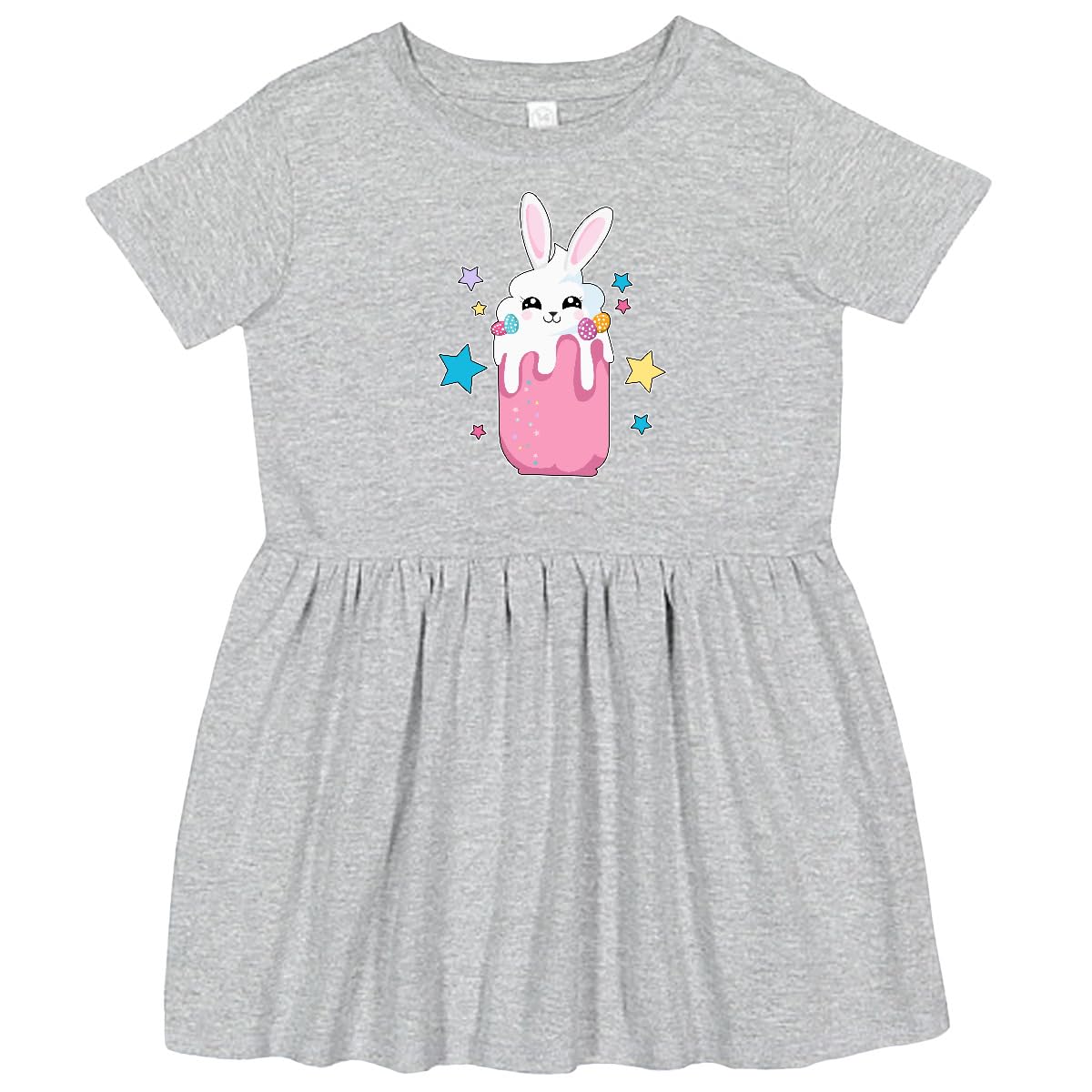 Inktastic Easter Strawberry Bunny Drink with Stars Toddler Dress - Cute Spring Outfit for Girls, Easter Party, Family Photos & Playdates